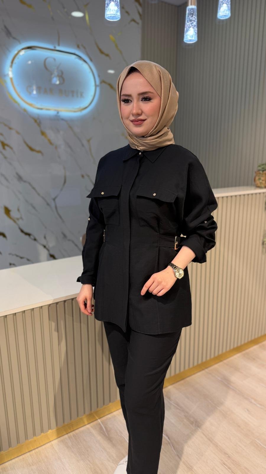 GHİSA 9189 KEMER DETAY TAKIM-SİYAH