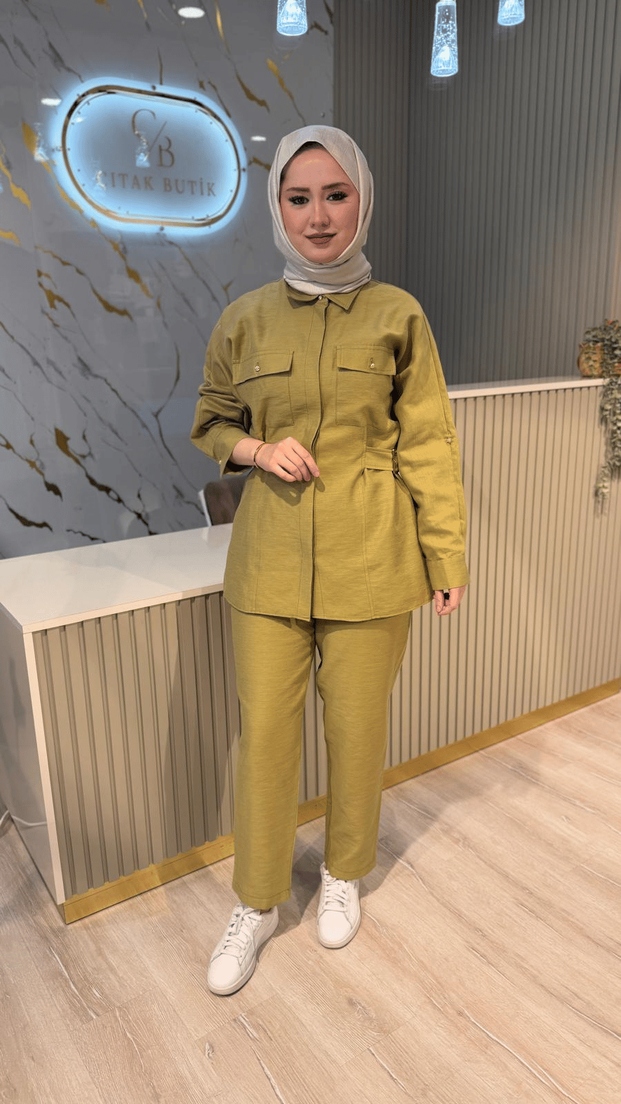 GHİSA 9189 KEMER DETAY TAKIM-YEŞİL