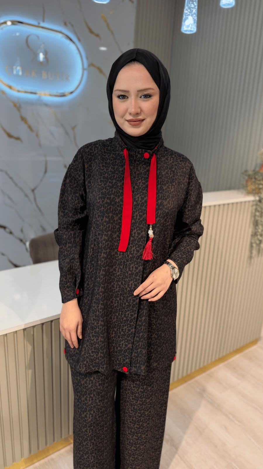 GHİSA 9354 LEOPAR TAKIM- KAHVE