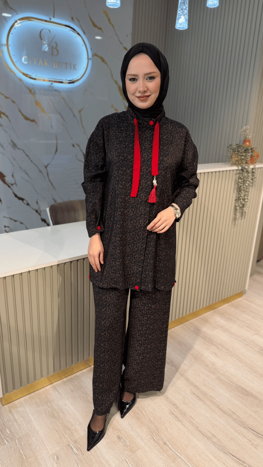 GHİSA 9354 LEOPAR TAKIM- KAHVE