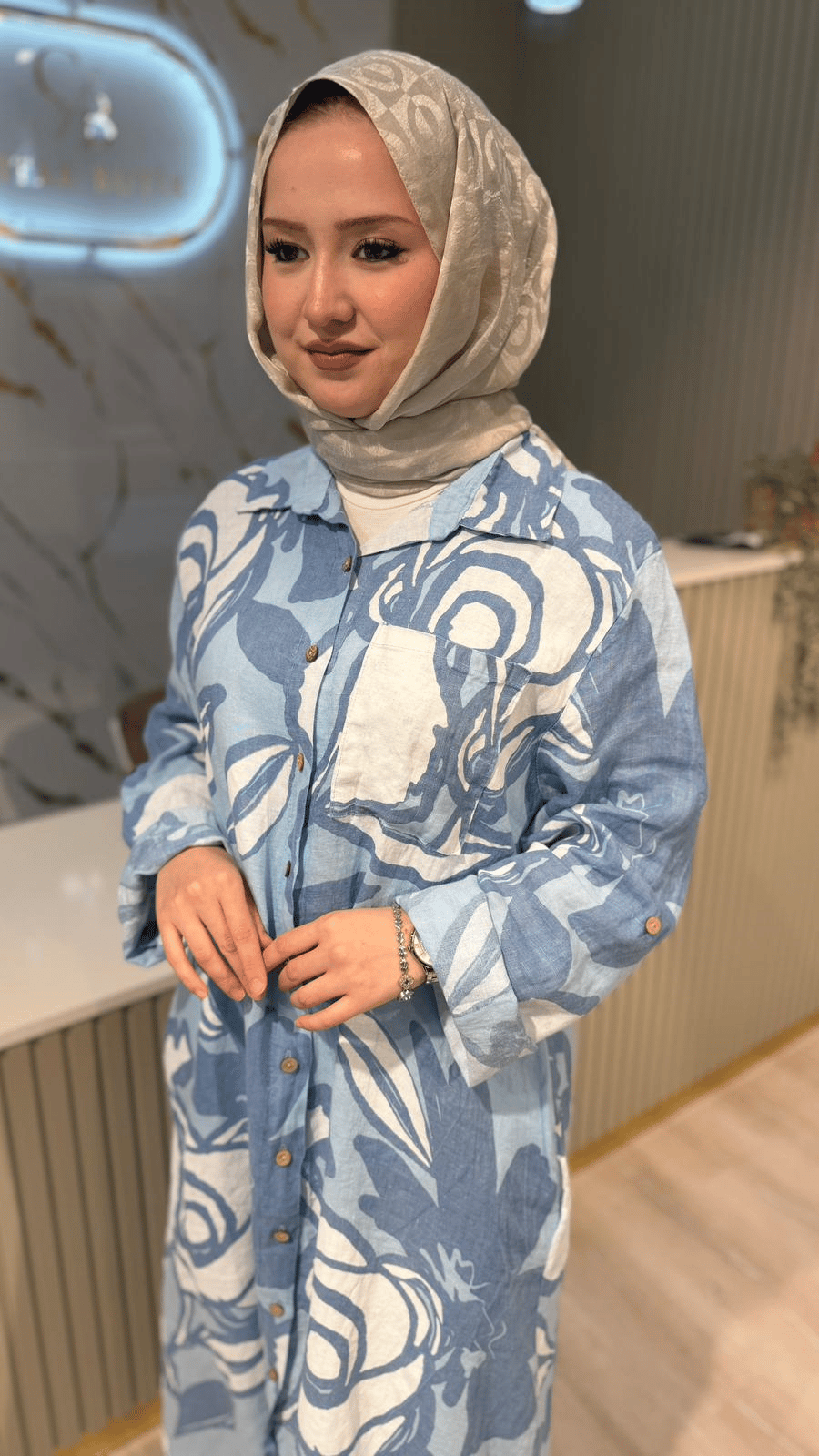 İTHAL 803 DESENLİ GÖMLEK / KAP - MAVİ