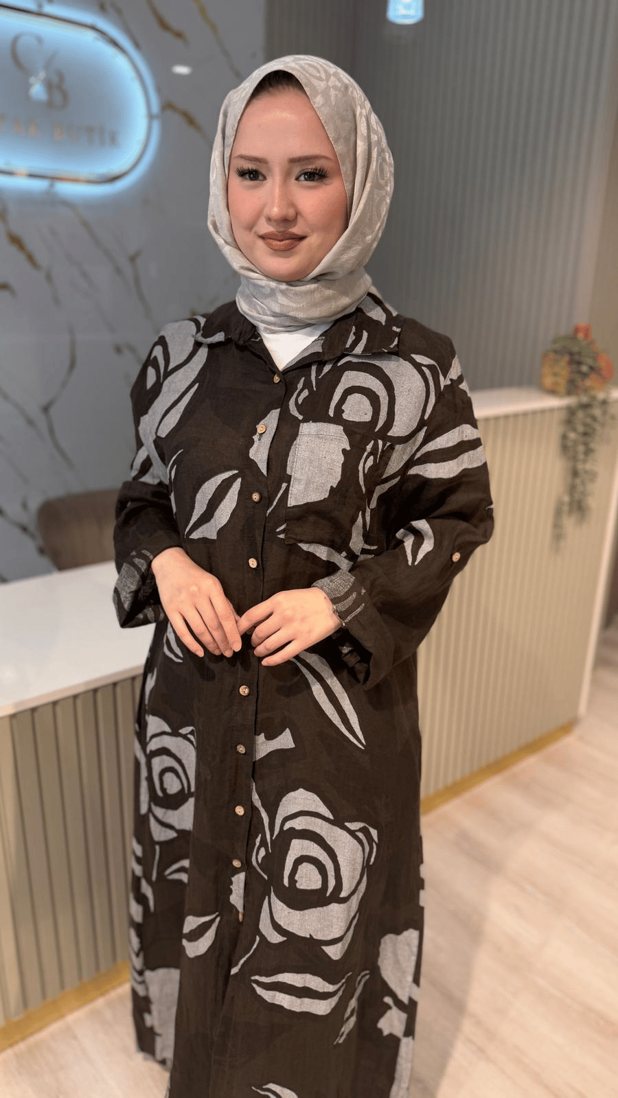 İTHAL 803 DESENLİ GÖMLEK/KAP - KAHVE