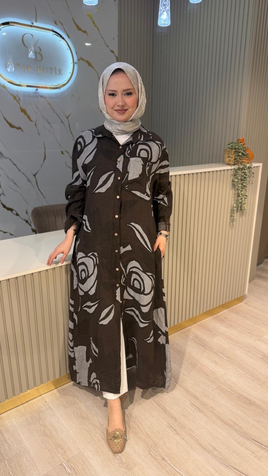 İTHAL 803 DESENLİ GÖMLEK/KAP - KAHVE
