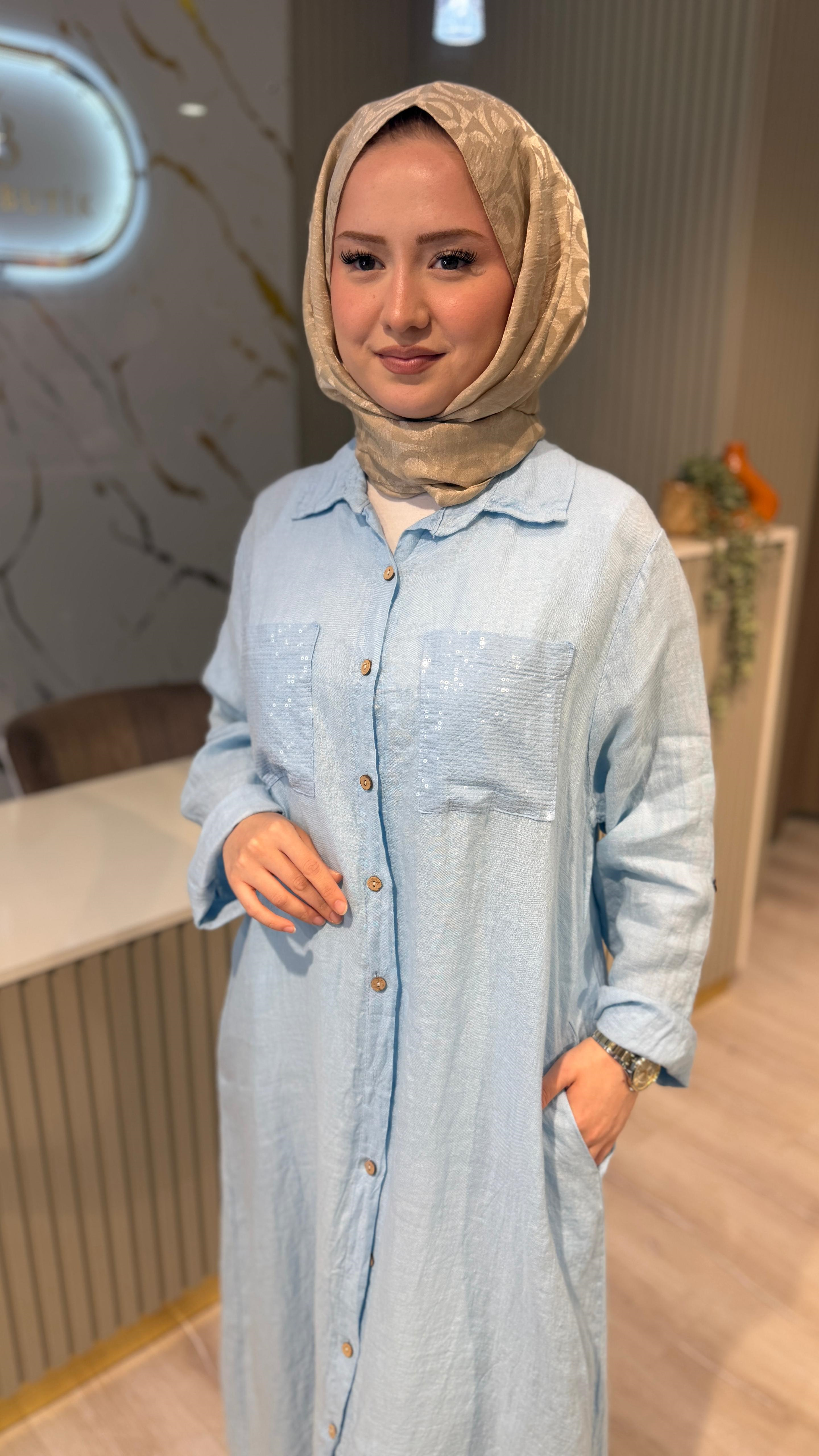 İTHAL 804 CEBİ PUL DETAYLI GÖMLEK/KAP-MAVİ