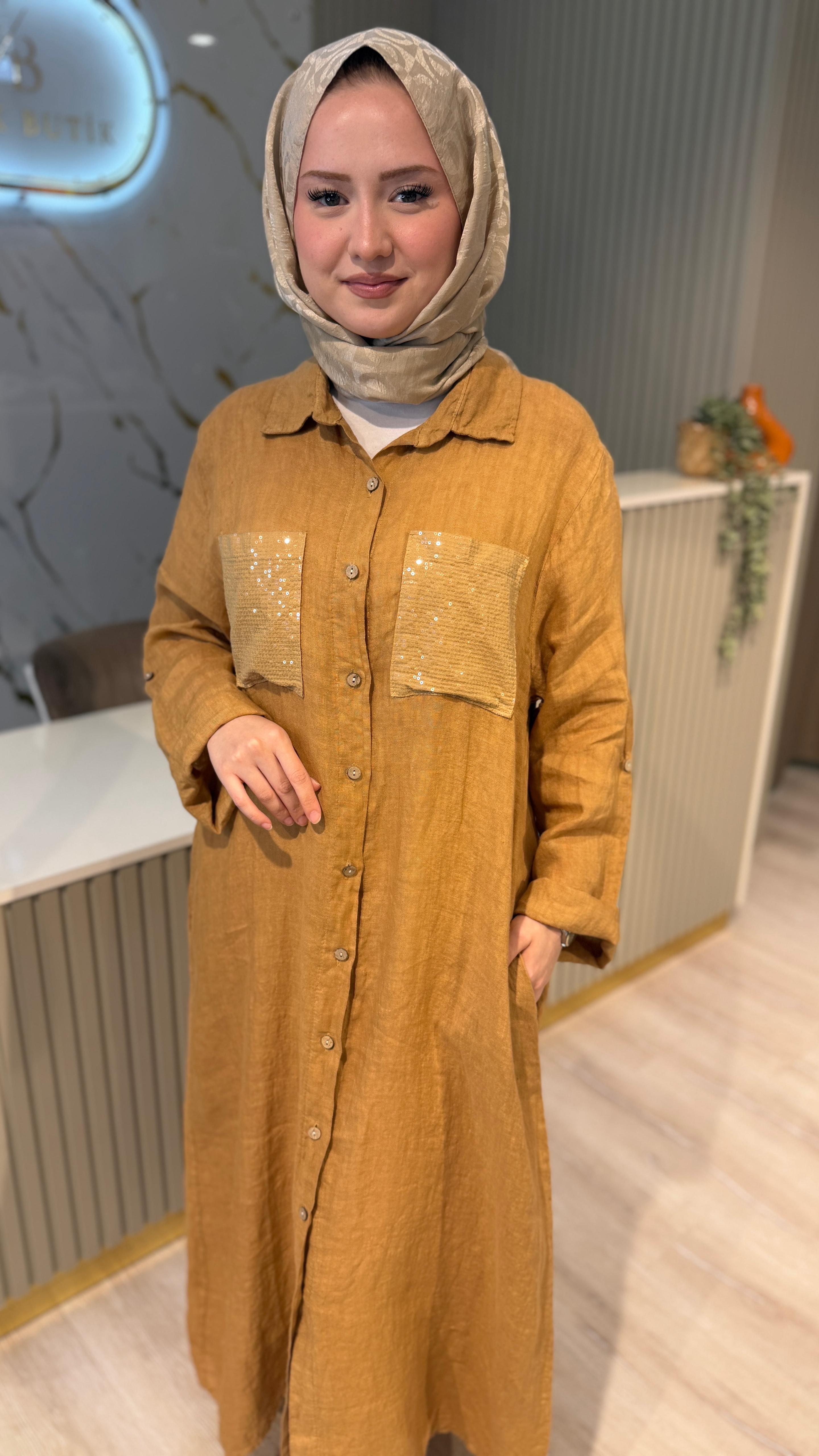 İTHAL 804 CEBİ PUL DETAYLI GÖMLEK/KAP-SÜTLÜ KAHVE