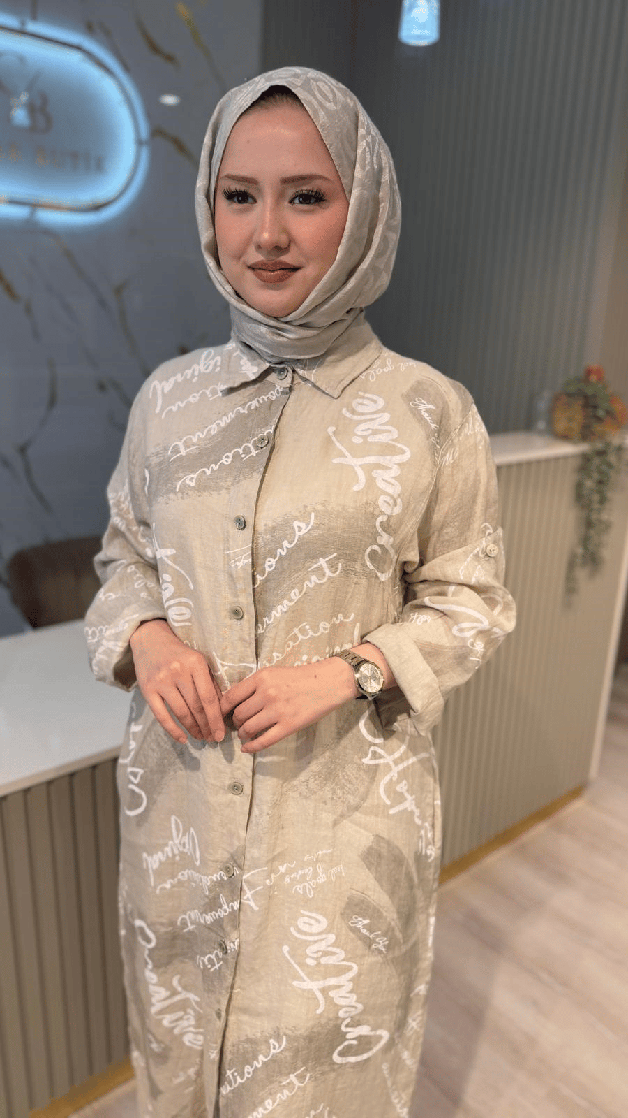 İTHAL 805 YAZI DETAYLI GÖMLEK KAP - TAŞ
