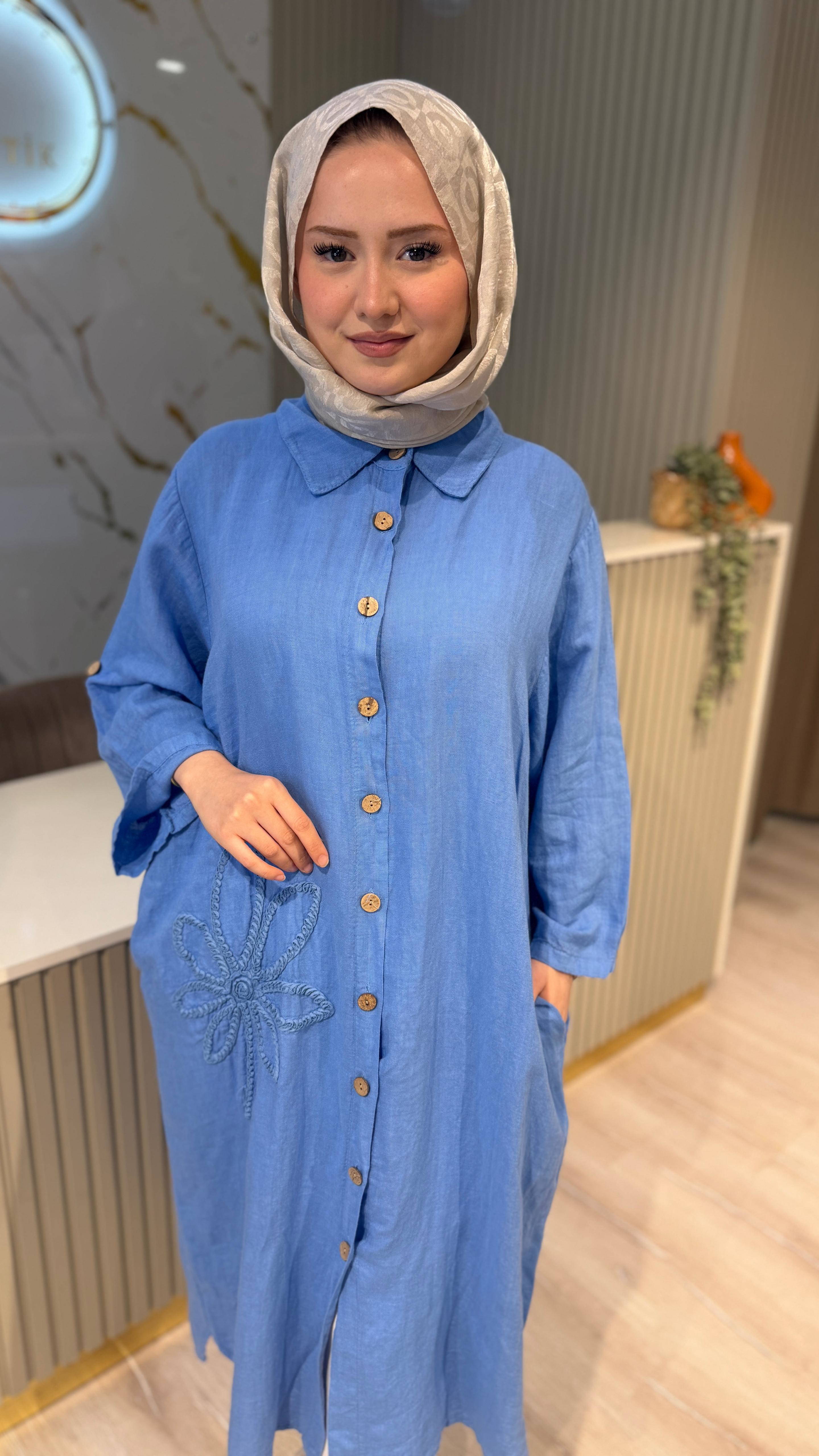 İTHAL 806 NAKIŞ DETAY GÖMLEK KAP-MAVİ