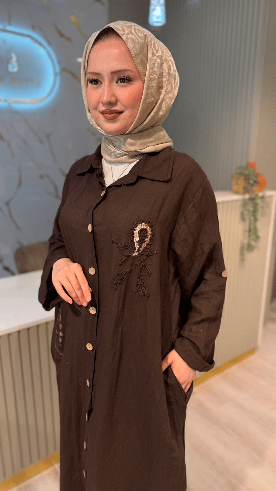 İTHAL 807 NAKIŞ PUL DETAYLI GÖMLEK KAP - KAHVE
