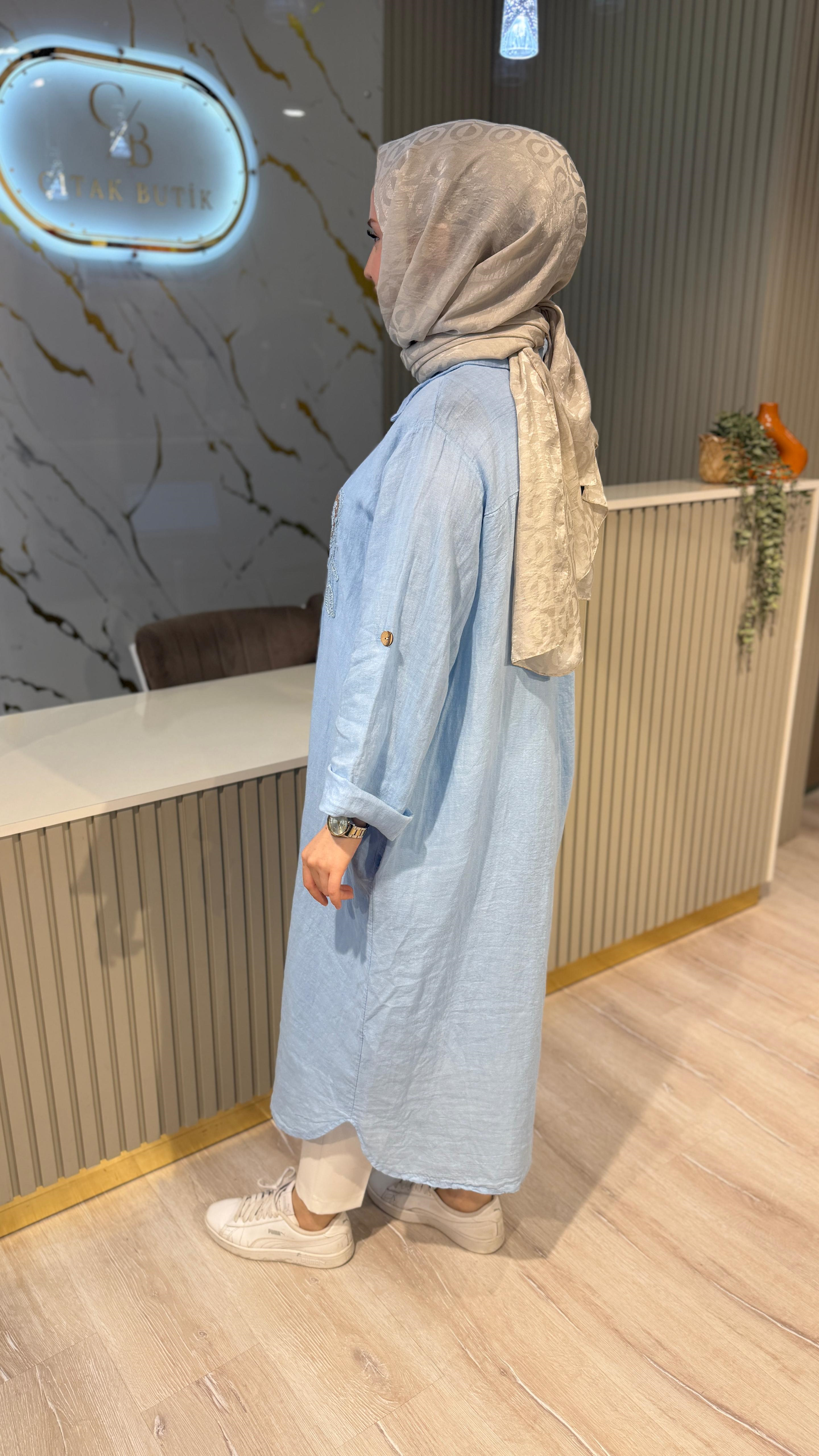İTHAL 807 NAKIŞ PUL DETAYLI GÖMLEK KAP-MAVİ