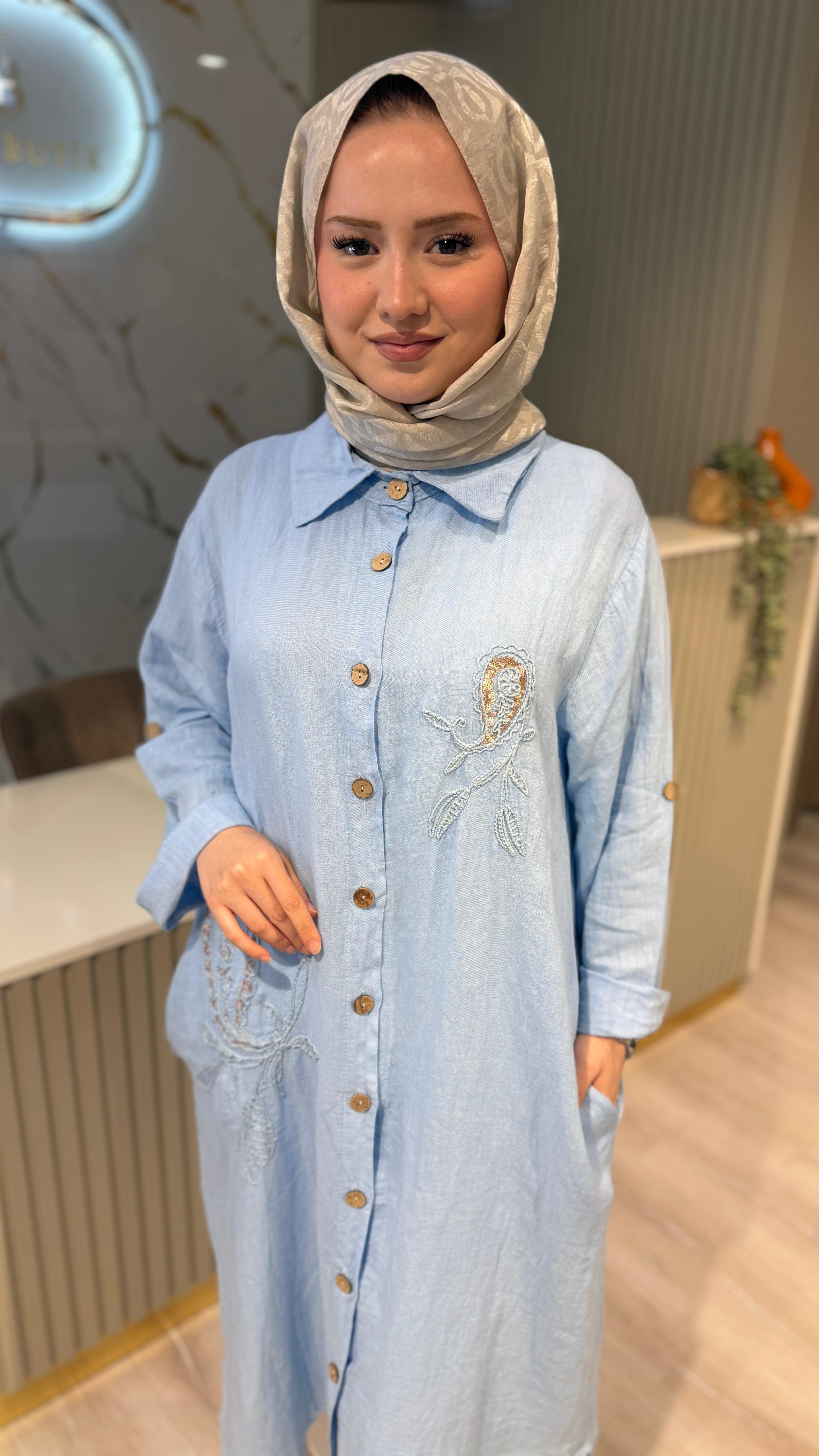 İTHAL 807 NAKIŞ PUL DETAYLI GÖMLEK KAP-MAVİ