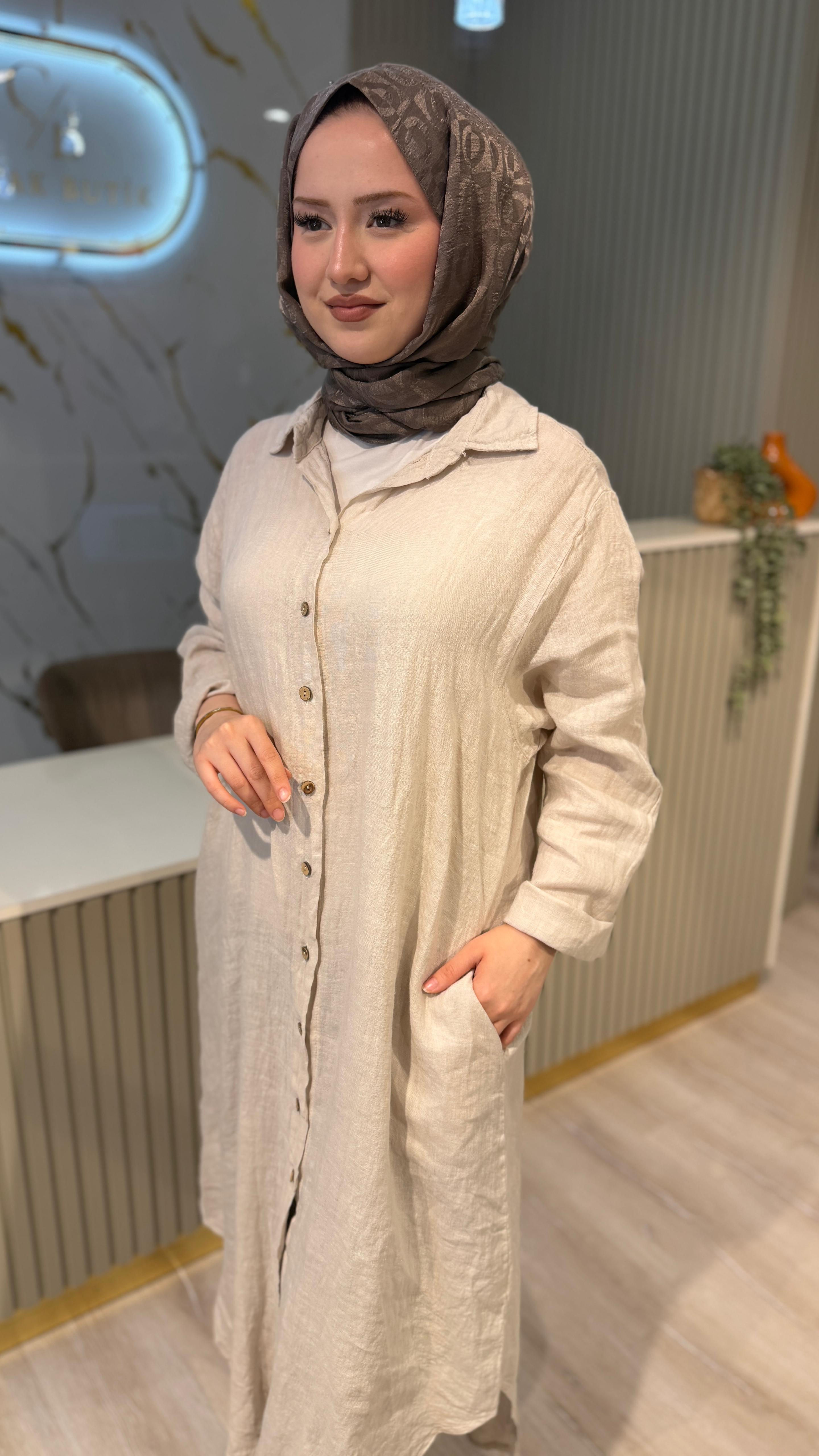 İTHAL 815 BASİC UZUN GÖMLEK- TAŞ