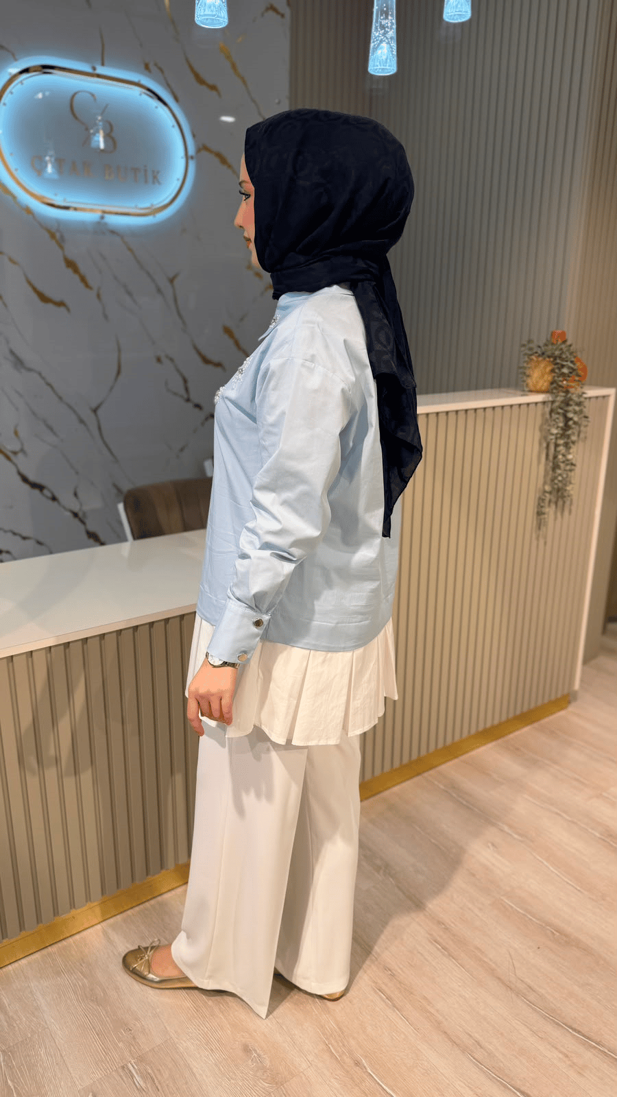 JENNE 01500 KAR TANELİ PİLELİ GÖMLEK - MAVİ