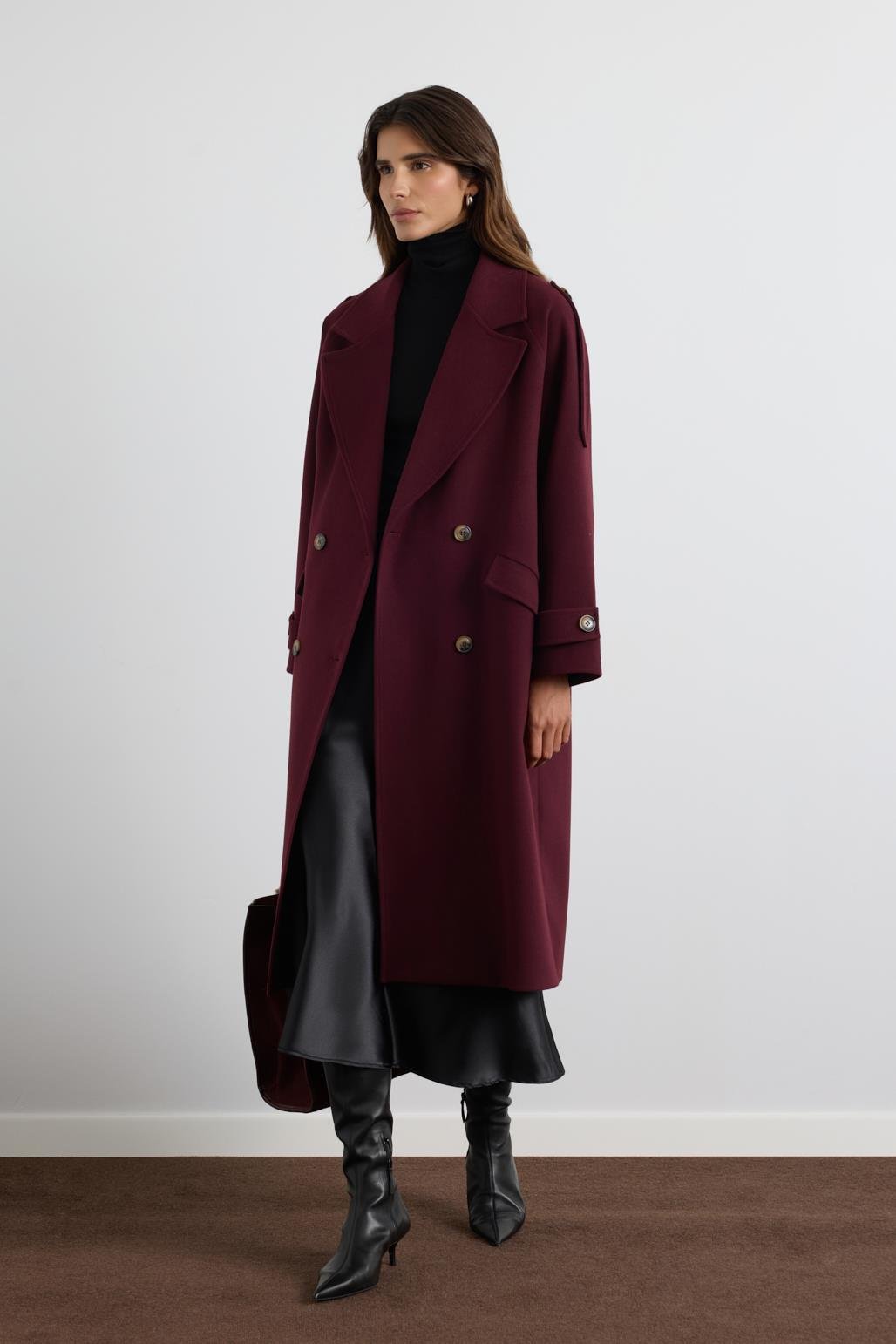KB 001 KRUVAZE YAKA APOLET DETAYLI KAŞE KABAN-BORDO