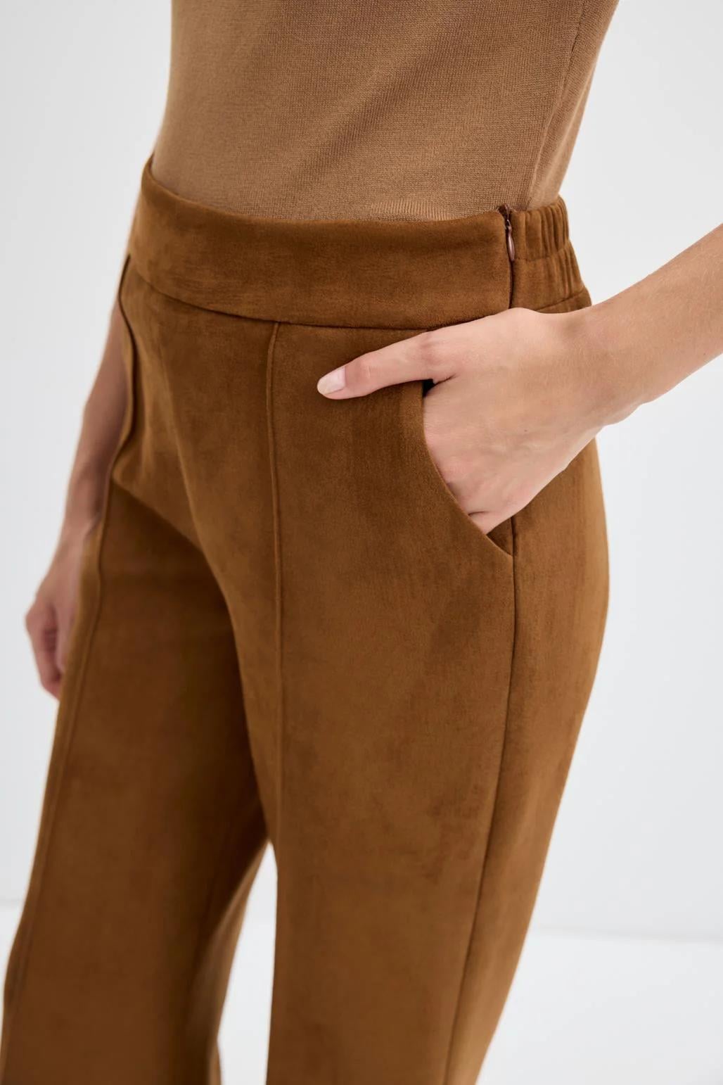 KB 0011 FİT KESİM NERVÜR DİKİŞLİ SÜET PANTOLON-KAHVE