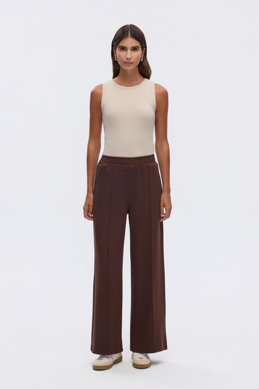 KB 0022 MODAL ÖRME BOL KESİM PANTOLON-KAHVE