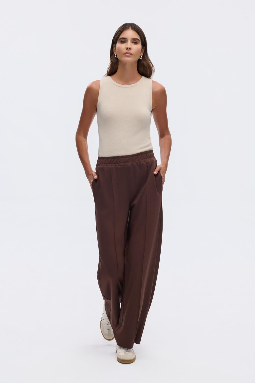 KB 0022 MODAL ÖRME BOL KESİM PANTOLON-KAHVE