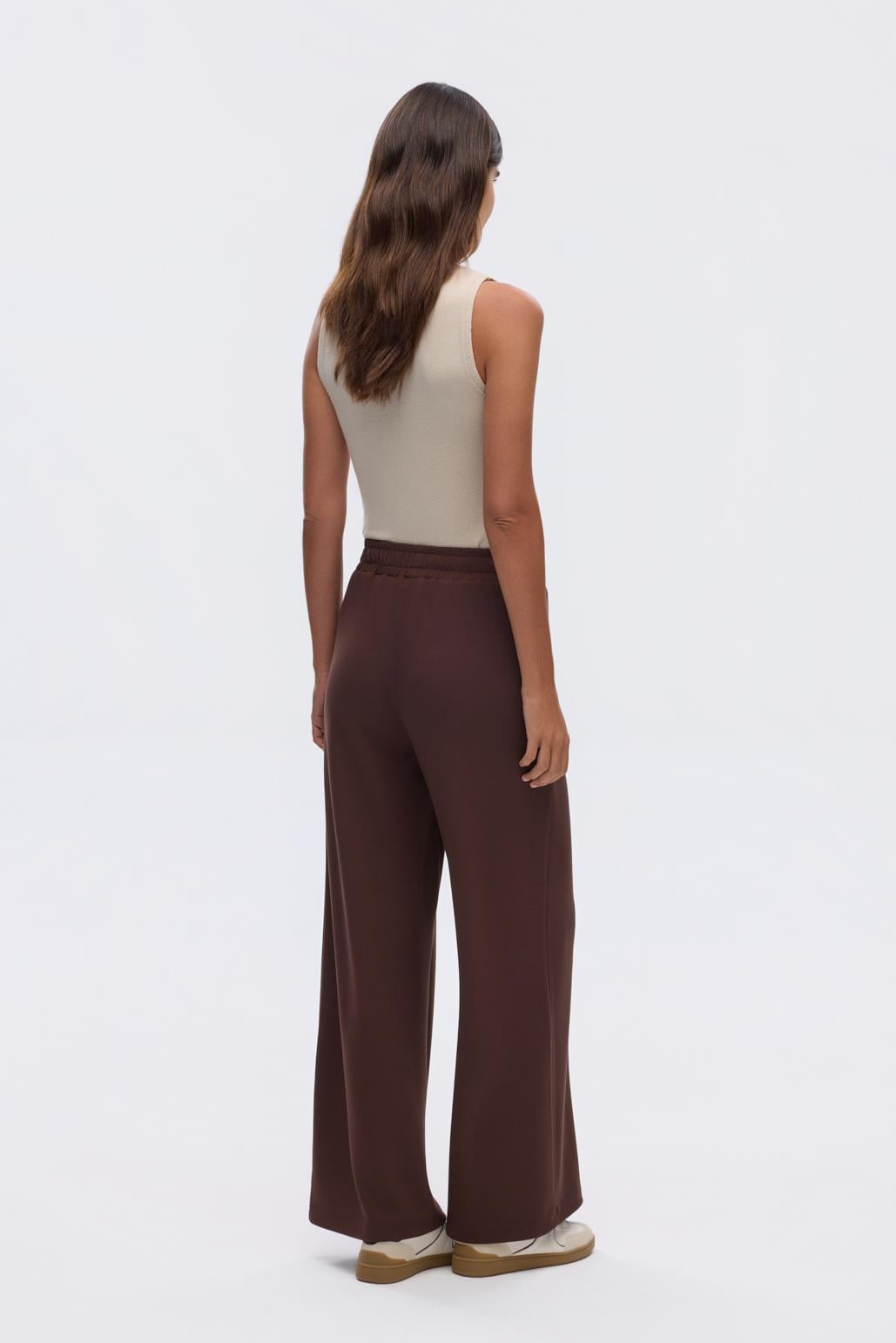 KB 0022 MODAL ÖRME BOL KESİM PANTOLON-KAHVE