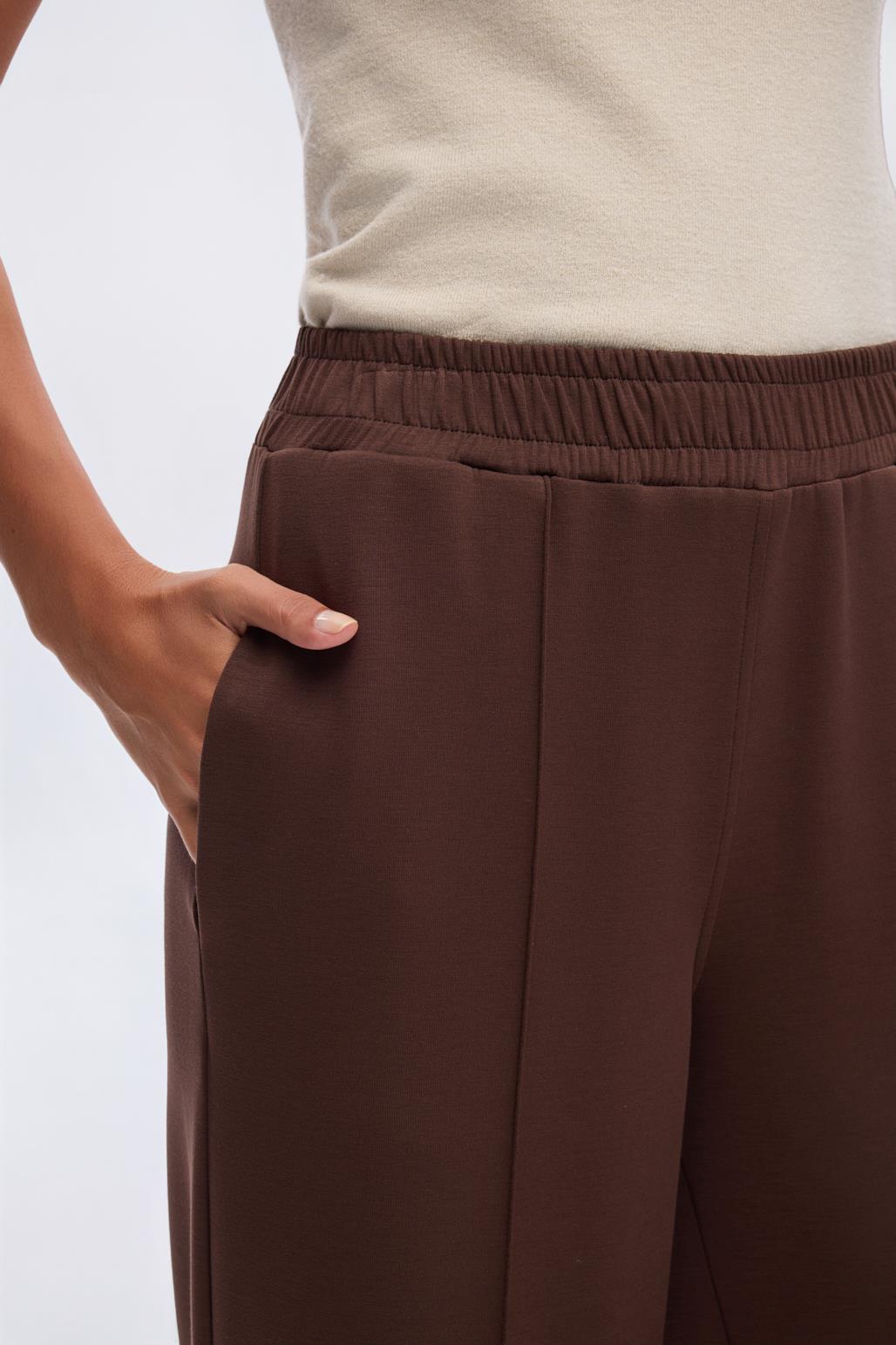 KB 0022 MODAL ÖRME BOL KESİM PANTOLON-KAHVE