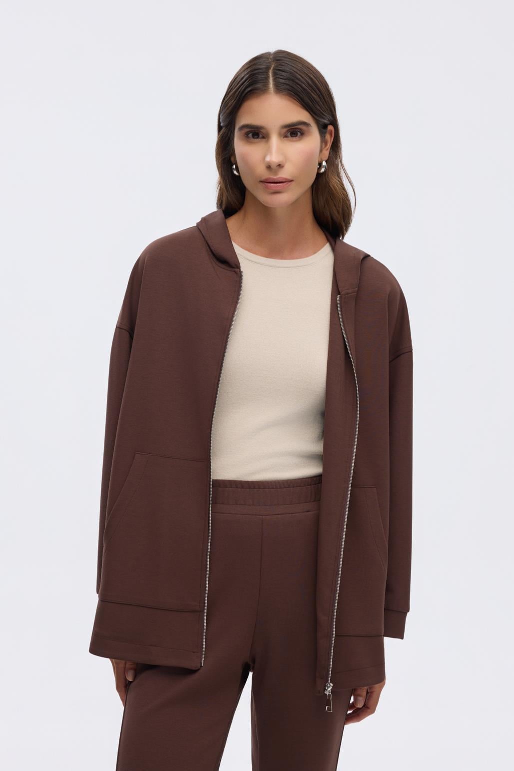 KB 0044 MODAL ÖRME KAPÜŞONLU HIRKA-KAHVE
