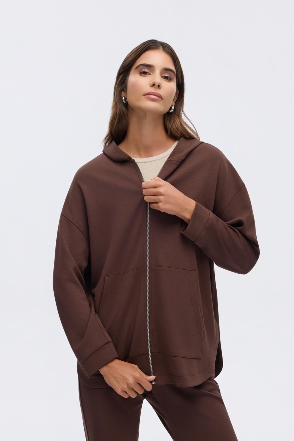KB 0044 MODAL ÖRME KAPÜŞONLU HIRKA-KAHVE