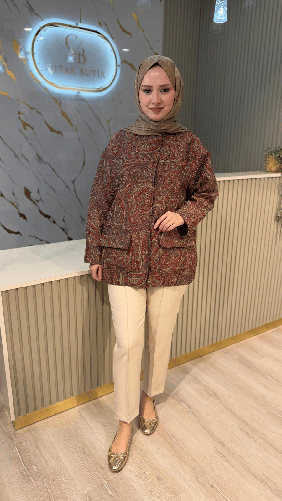 KB 026711 DESENLİ JAKAR BOMBER CEKET-KAHVERENGİ