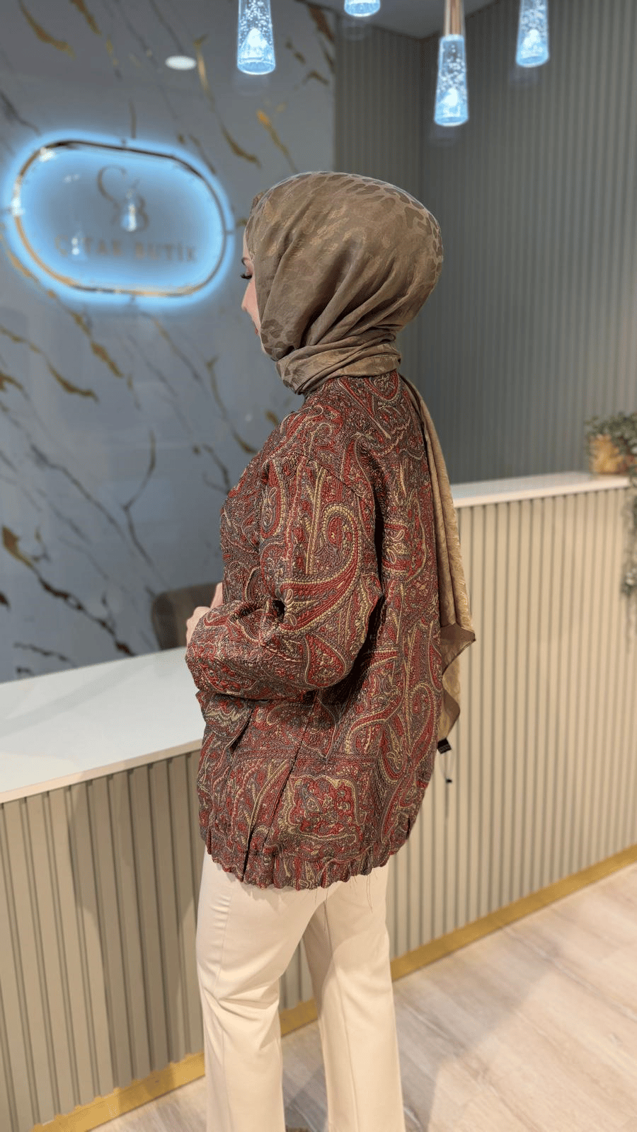 KB 026711 DESENLİ JAKAR BOMBER CEKET-KAHVERENGİ
