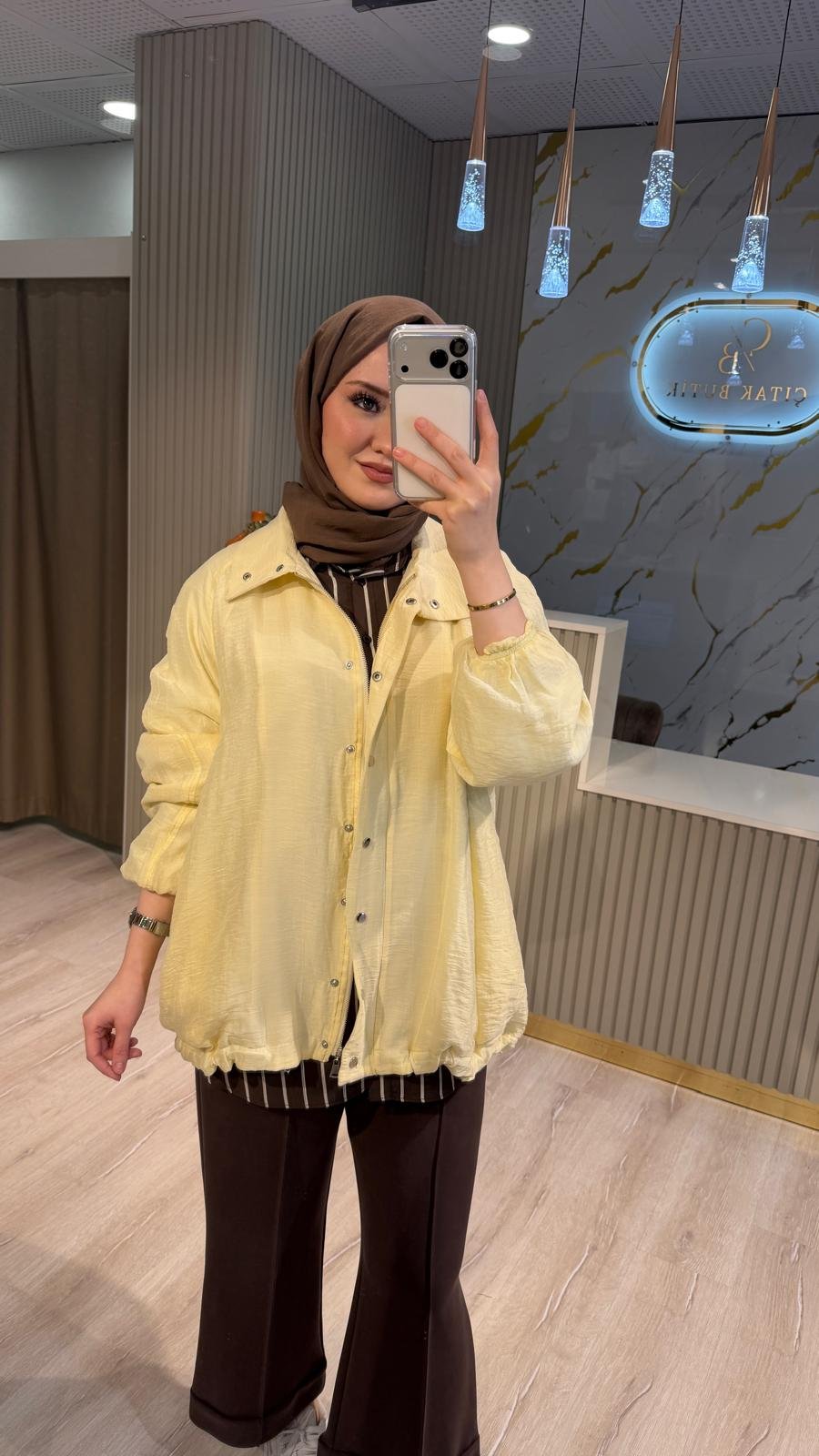KB 26710 DİK  YAKA BÜZGÜLÜ BOMBER CEKET - SARI