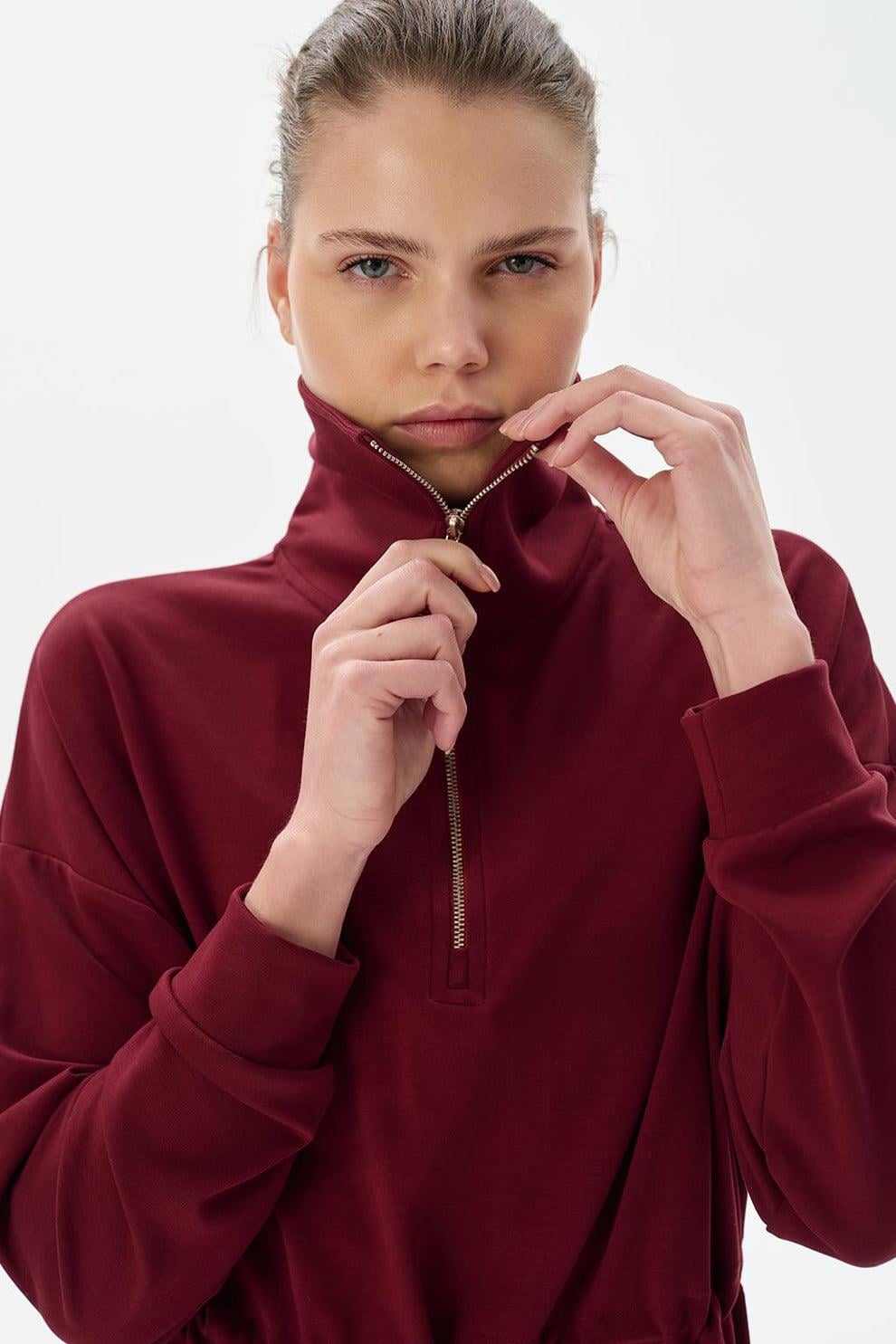 KB-MODAL ÖRME FERMUARLI SWEATTSHİRT-BORDO