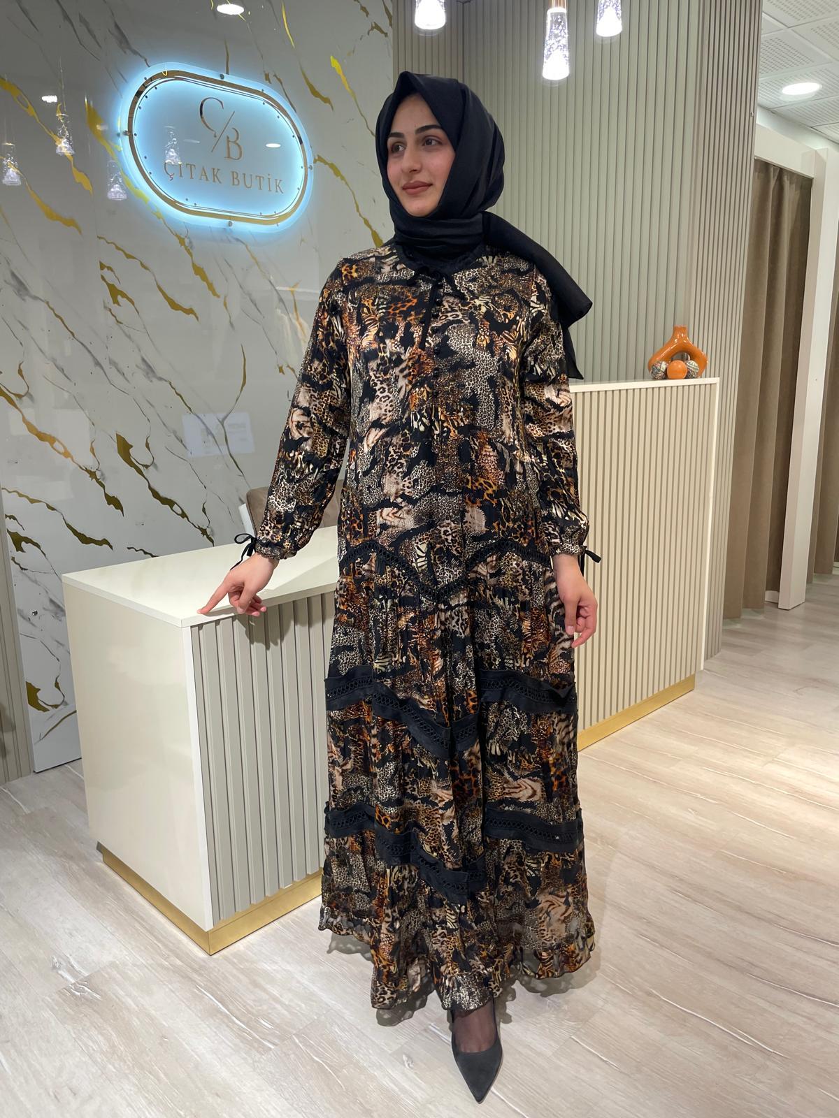 LİSSMORE 6018 LEOPAR ELBİSE-SİYAH
