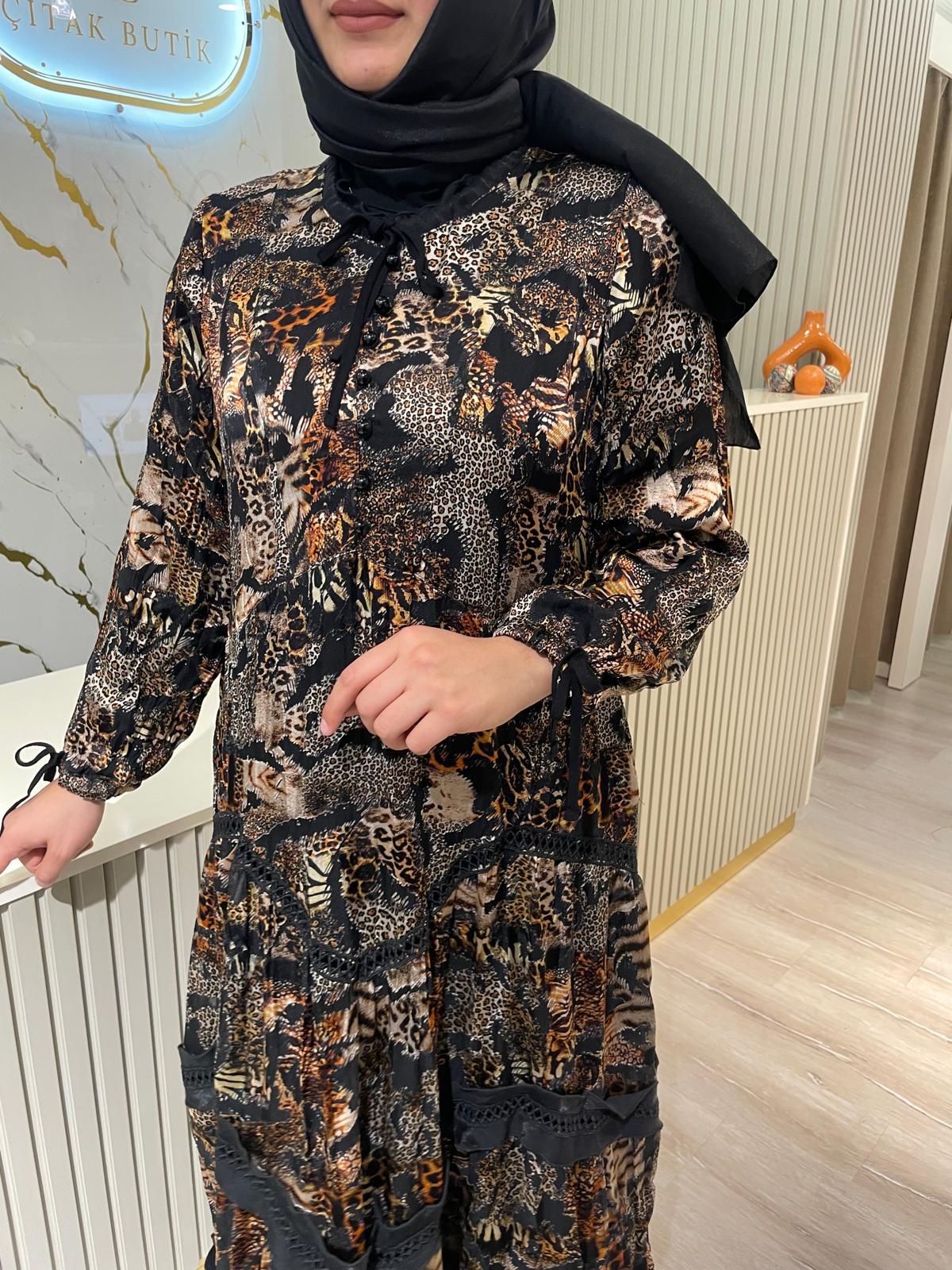 LİSSMORE 6018 LEOPAR ELBİSE-SİYAH
