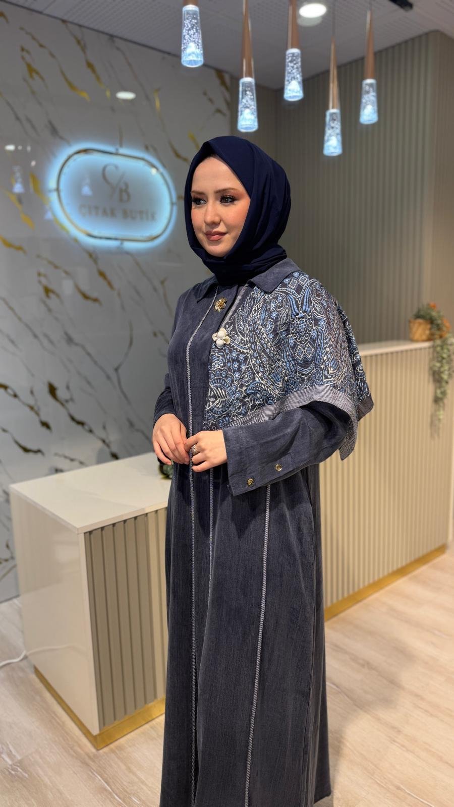 LİSSMORE 6072 OMUZ ŞAL DETAY ELBİSE-LACİVERT