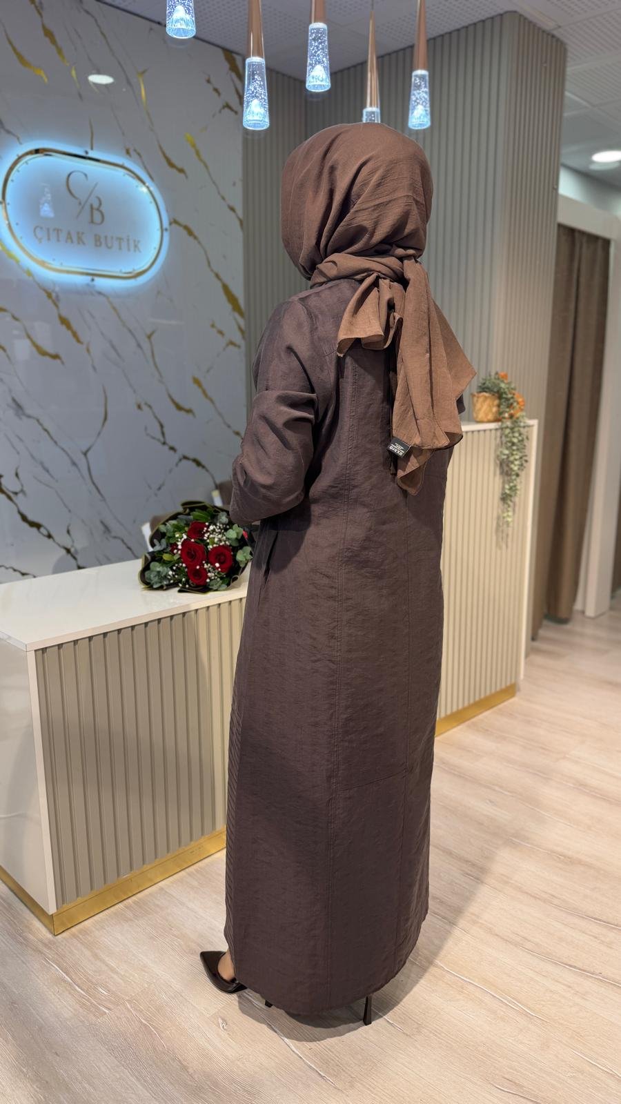 LİSSMORE 6100 ÇİZGİ DESEN ELBİSE-KAHVERENGİ