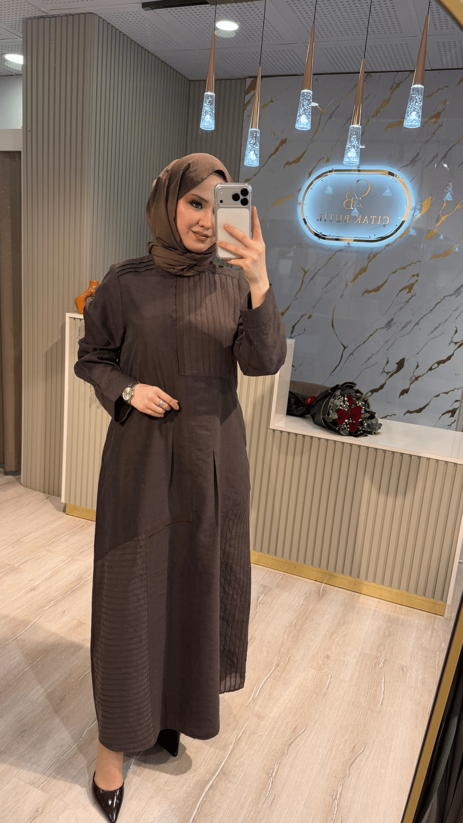 LİSSMORE 6100 ÇİZGİ DESEN ELBİSE-KAHVERENGİ