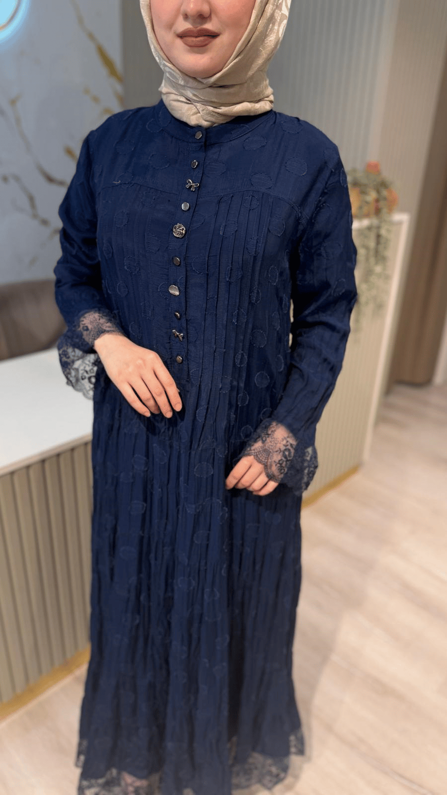 LİSSMORE 6303 DÜĞME DETAY ELBİSE -LACİVERT