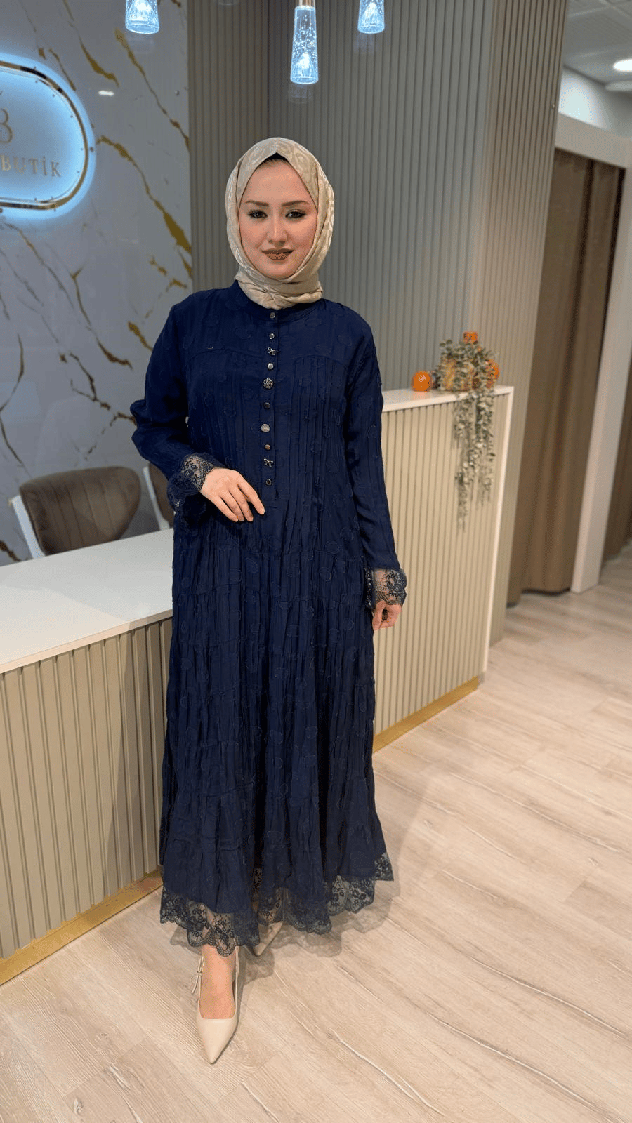 LİSSMORE 6303 DÜĞME DETAY ELBİSE -LACİVERT