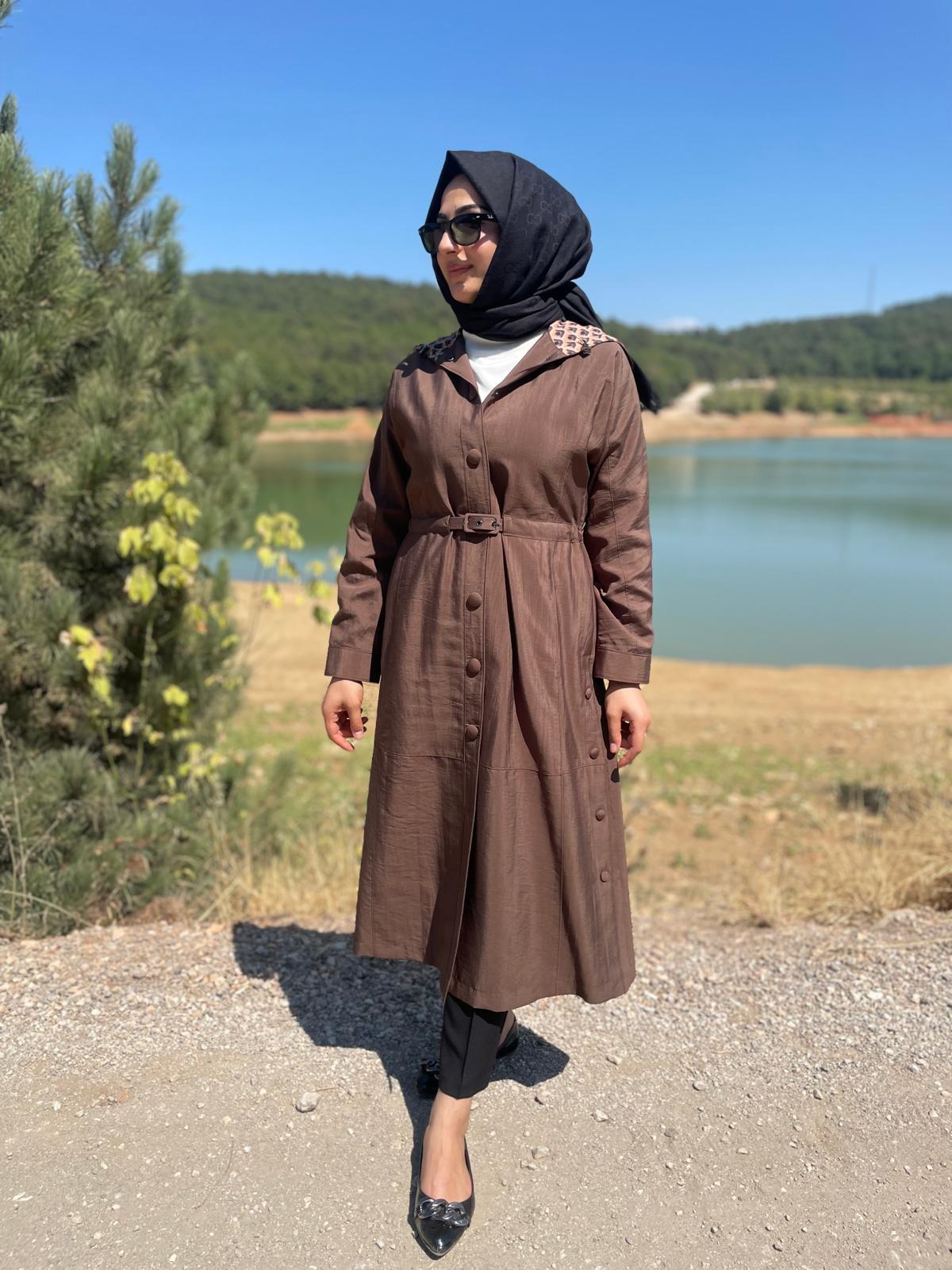 MASSİMO DONNA 889 KAPŞONU DESENLİ TRENÇ-KAHVE