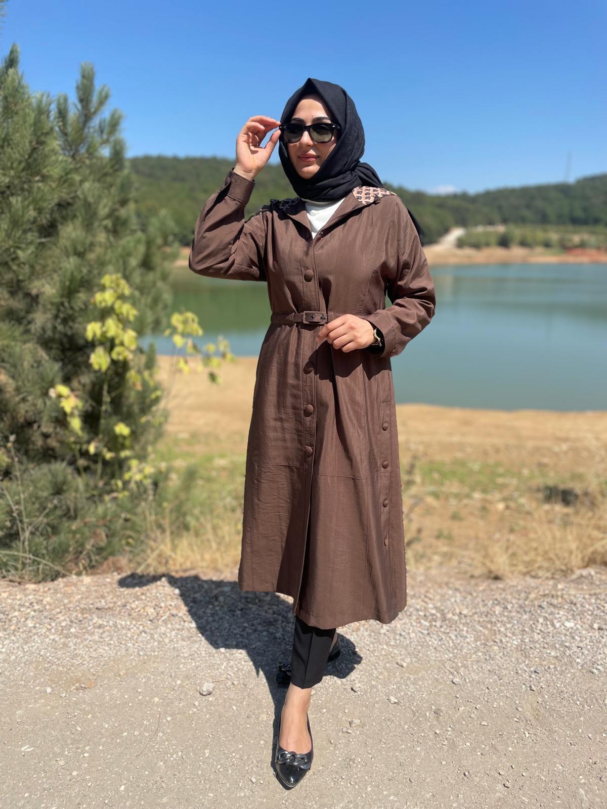 MASSİMO DONNA 889 KAPŞONU DESENLİ TRENÇ-KAHVE
