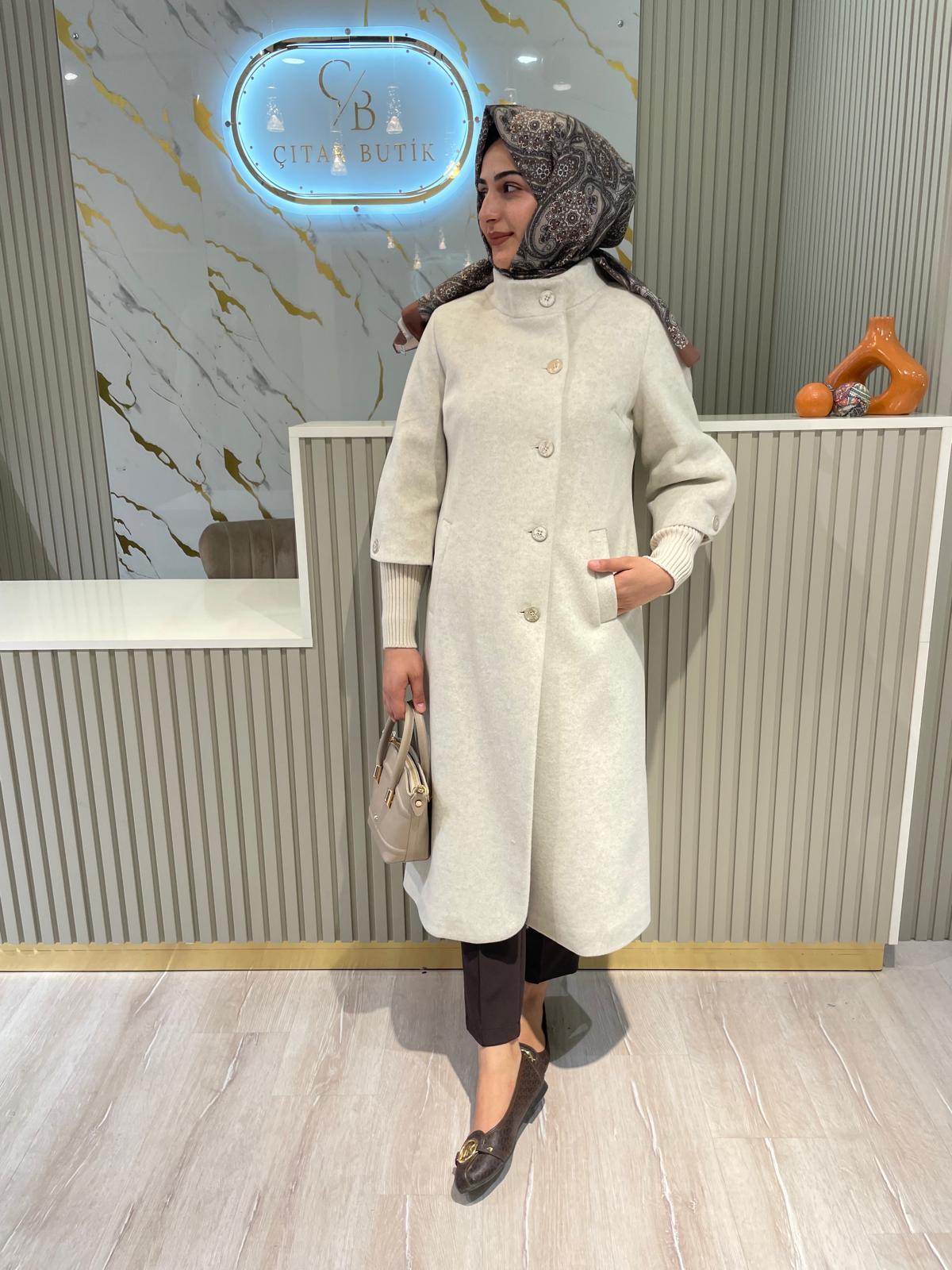 MİCCA 242517 KOL RİBANA DETAY KABAN-KREM