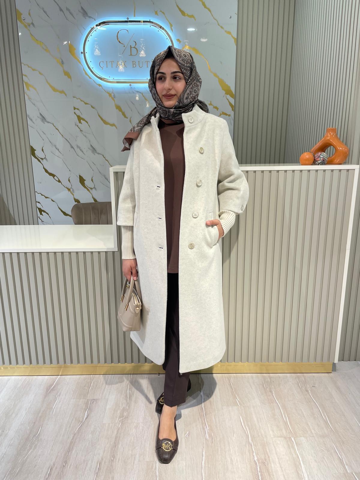 MİCCA 242517 KOL RİBANA DETAY KABAN-KREM