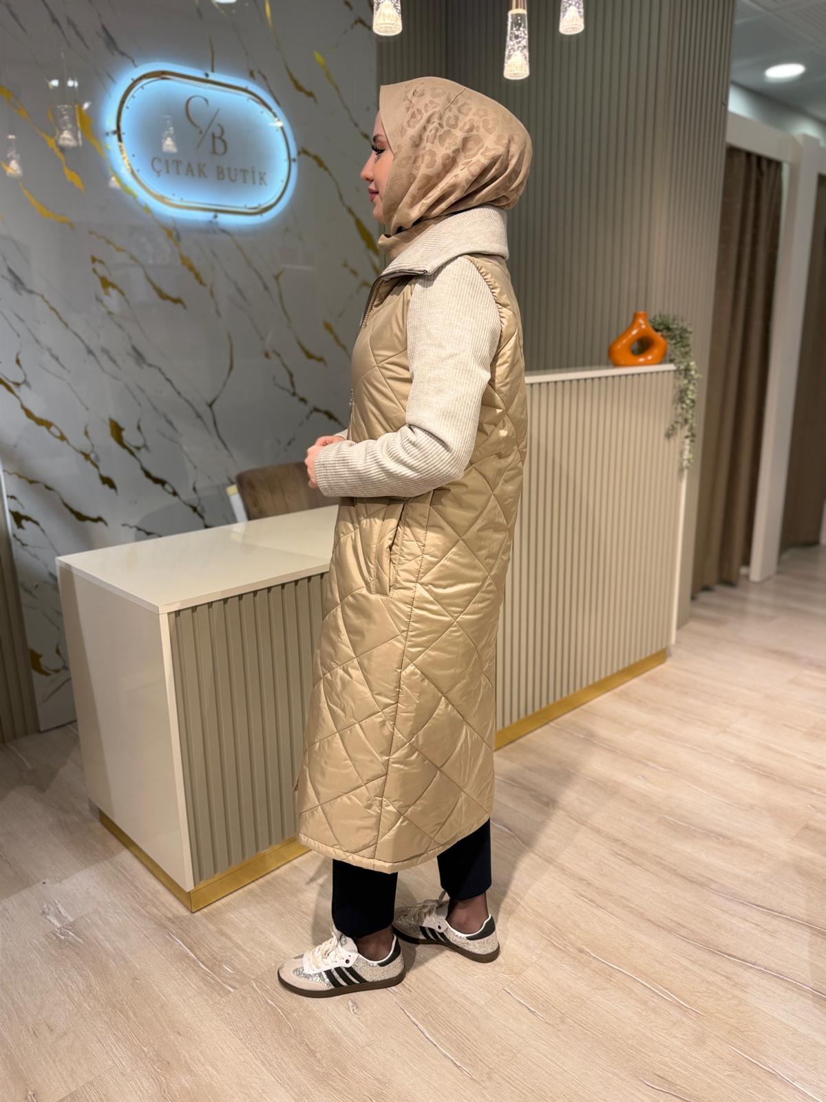 MİCCA 252620 KOL VE YAKA YÜN İÇERİKLİ TRİKO KABAN-TAŞ