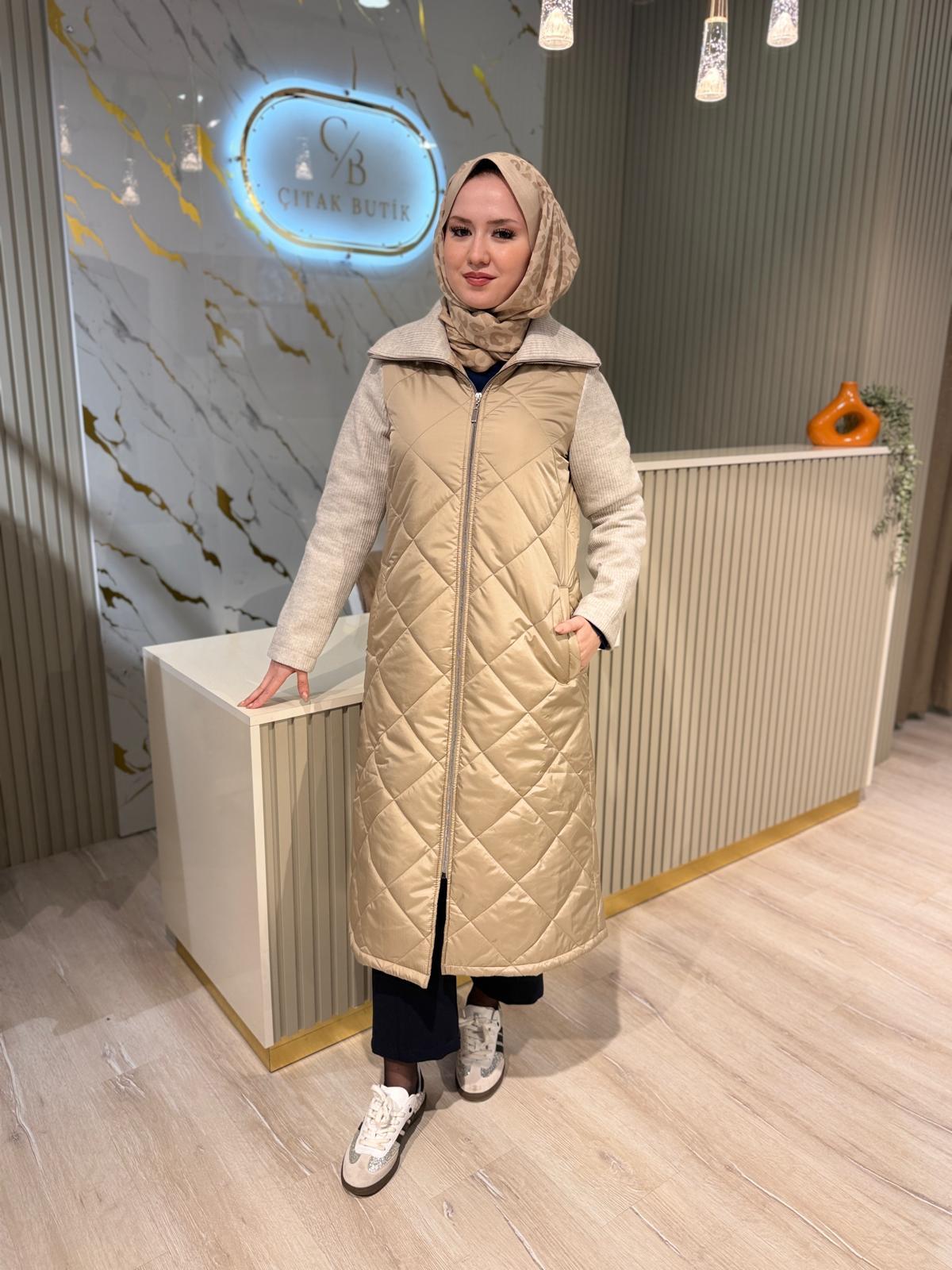 MİCCA 252620 KOL VE YAKA YÜN İÇERİKLİ TRİKO KABAN-TAŞ
