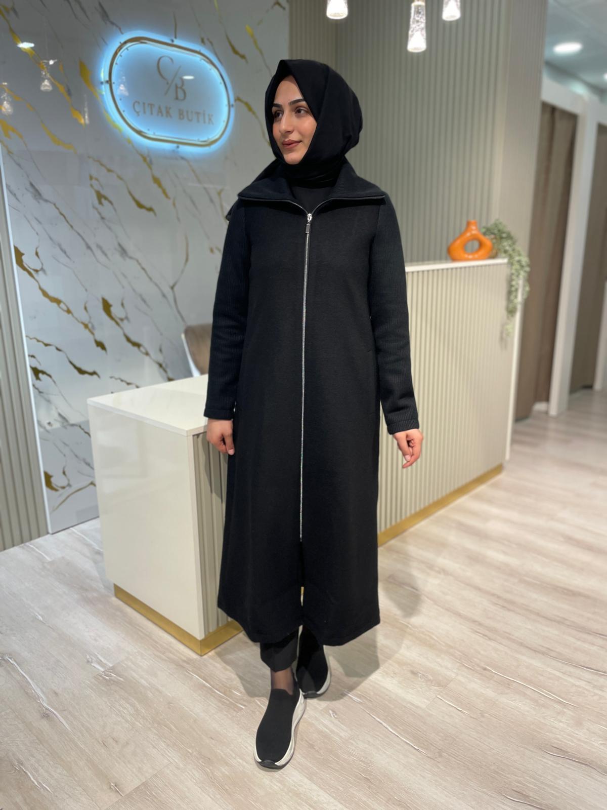 MİCCA 252872 KOLLARI ÖRME KUMAŞ KABAN-SİYAH