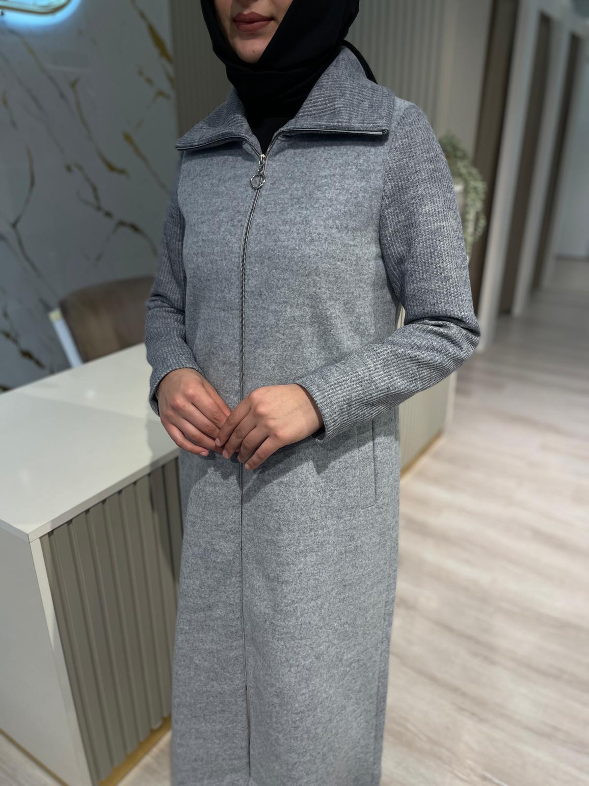 MİCCA 252872 KOLLARI ÖRME KUMAŞ KABAN-GRİ