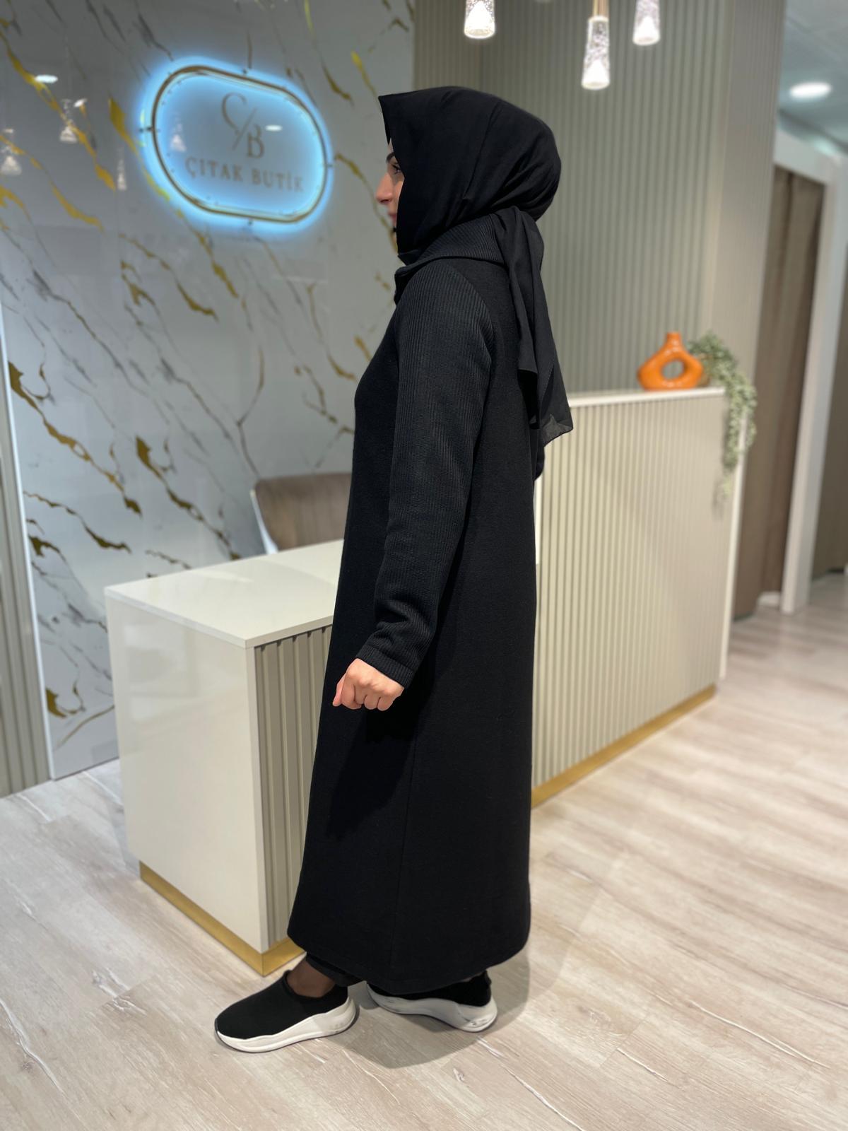 MİCCA 252872 KOLLARI ÖRME KUMAŞ KABAN-SİYAH