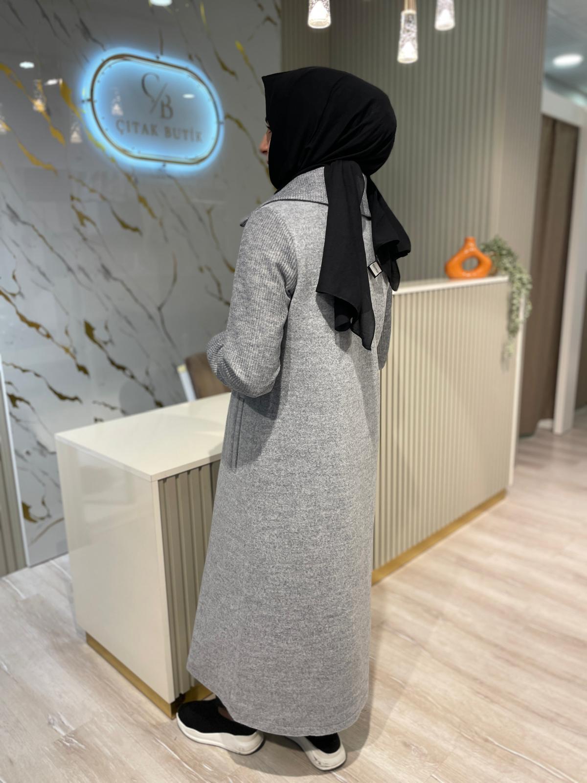 MİCCA 252872 KOLLARI ÖRME KUMAŞ KABAN-GRİ