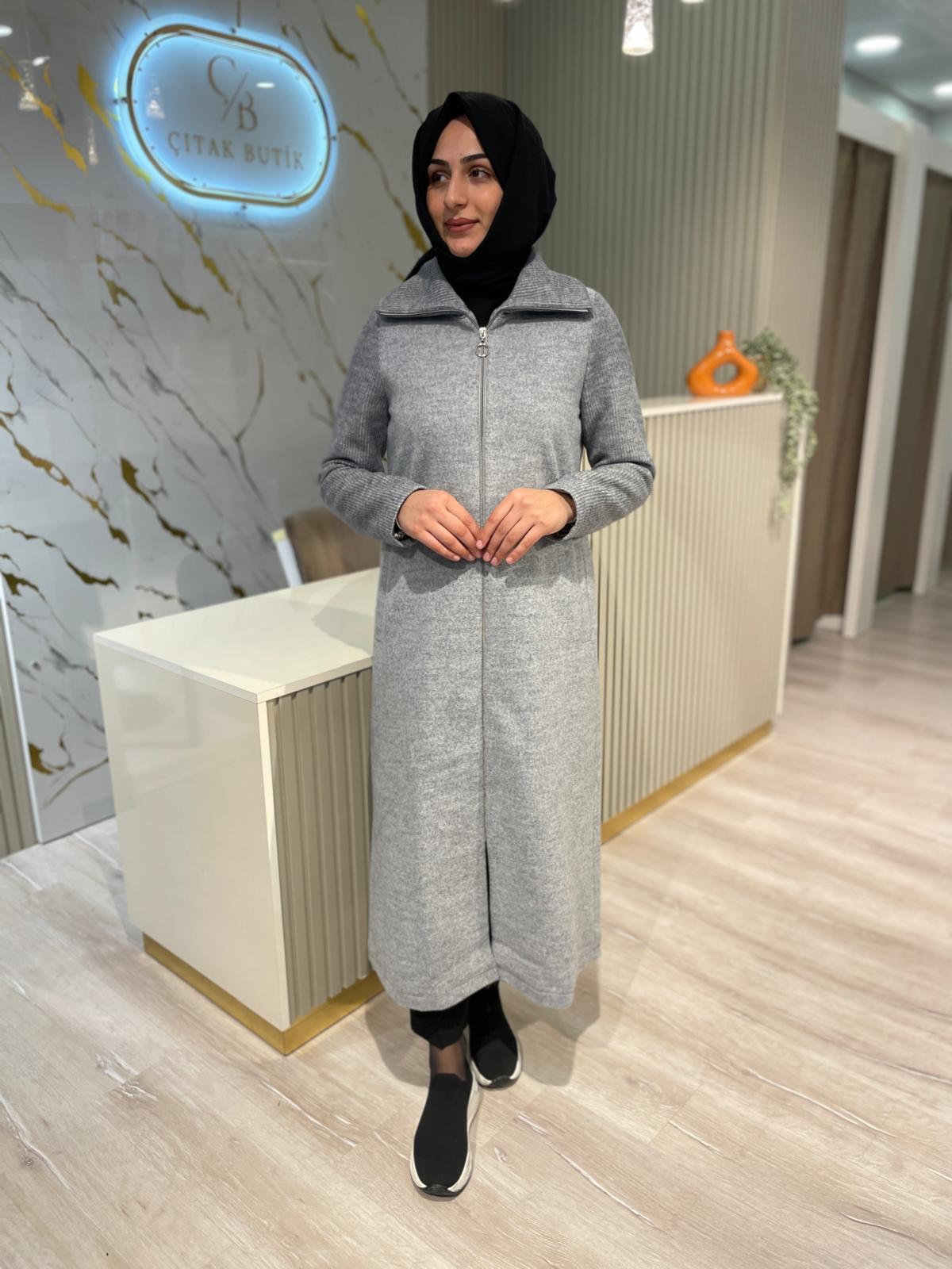 MİCCA 252872 KOLLARI ÖRME KUMAŞ KABAN-GRİ
