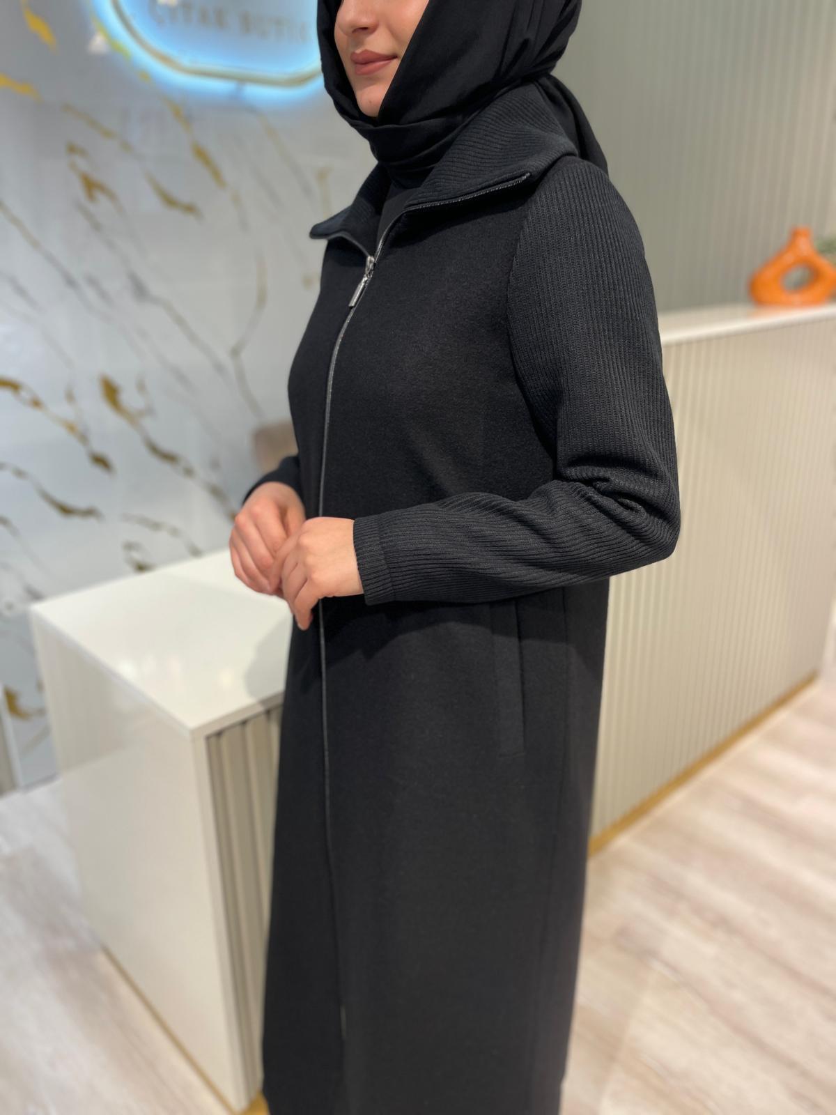 MİCCA 252872 KOLLARI ÖRME KUMAŞ KABAN-SİYAH