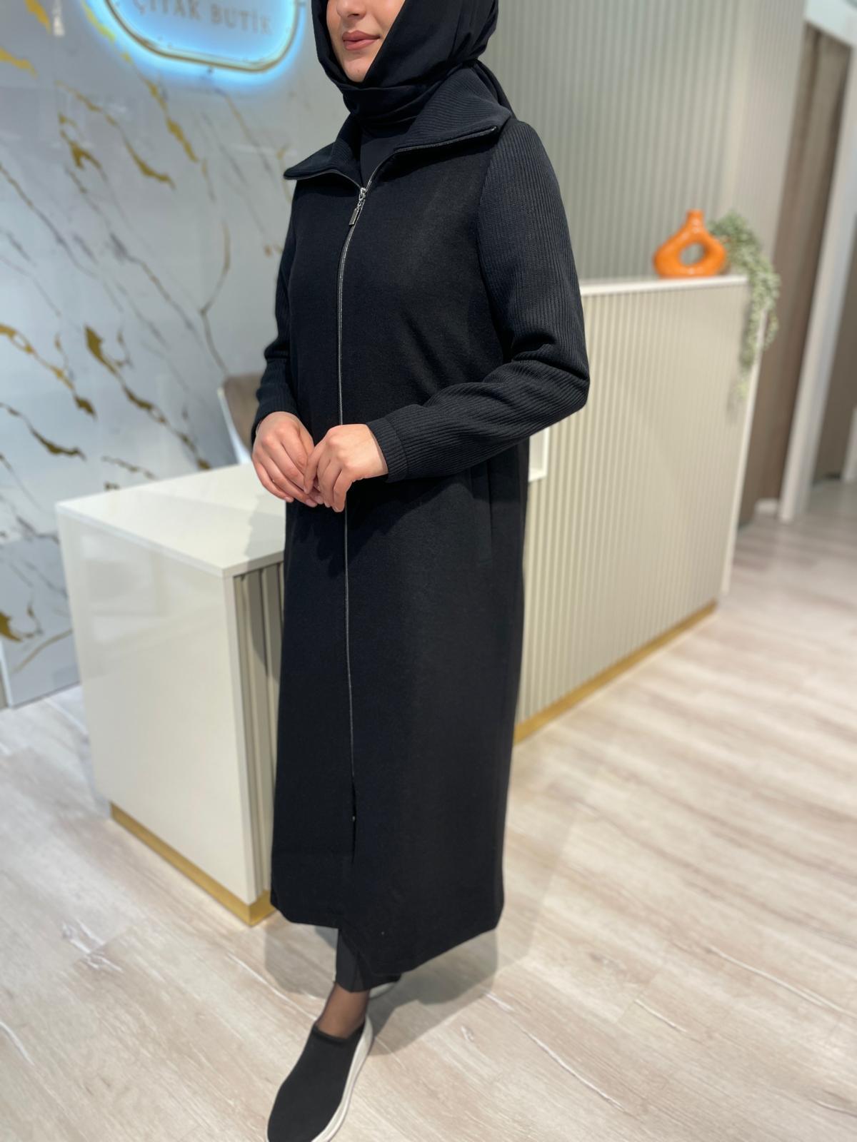 MİCCA 252872 KOLLARI ÖRME KUMAŞ KABAN-SİYAH
