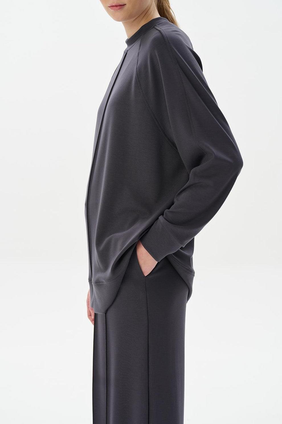 MODAL ÖRME ÇİMA DİKİŞLİ SWEATSHÖRT-FÜME