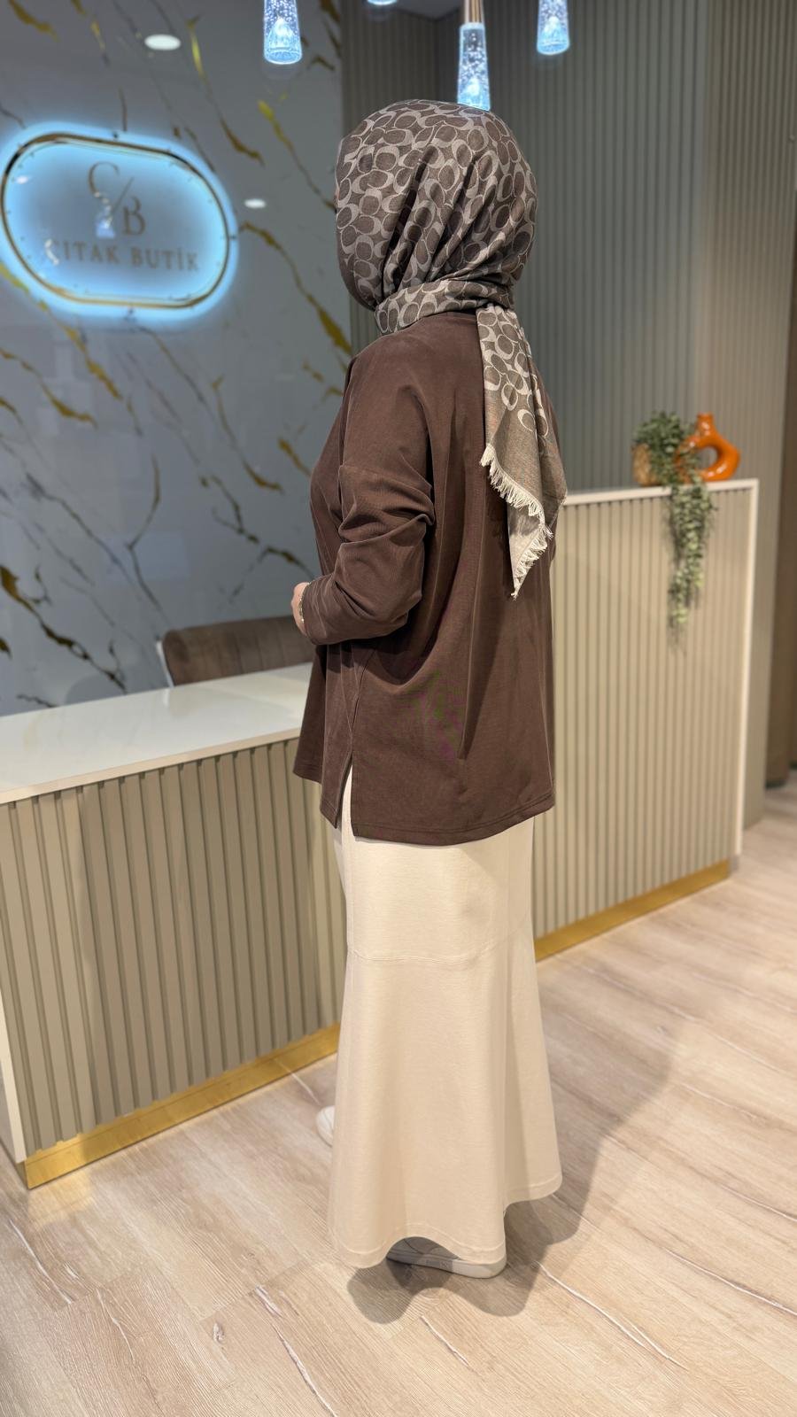 MRW 1807 SPOR MODAL TUNİK-KAHVERENGİ